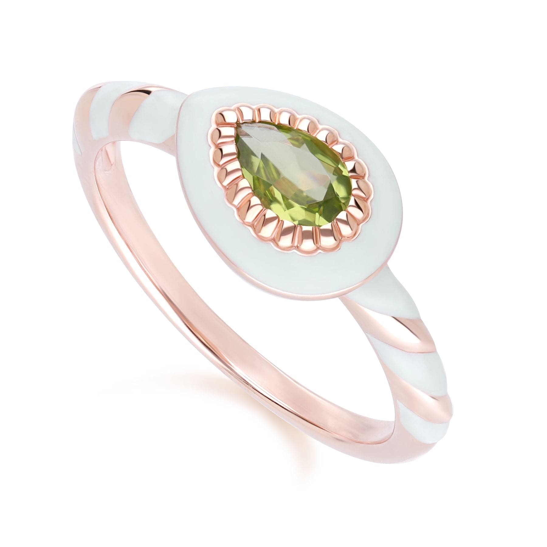 Siberian Waltz Green Enamel & Peridot Ring In 18ct Rose Gold Plated Sterling Silver