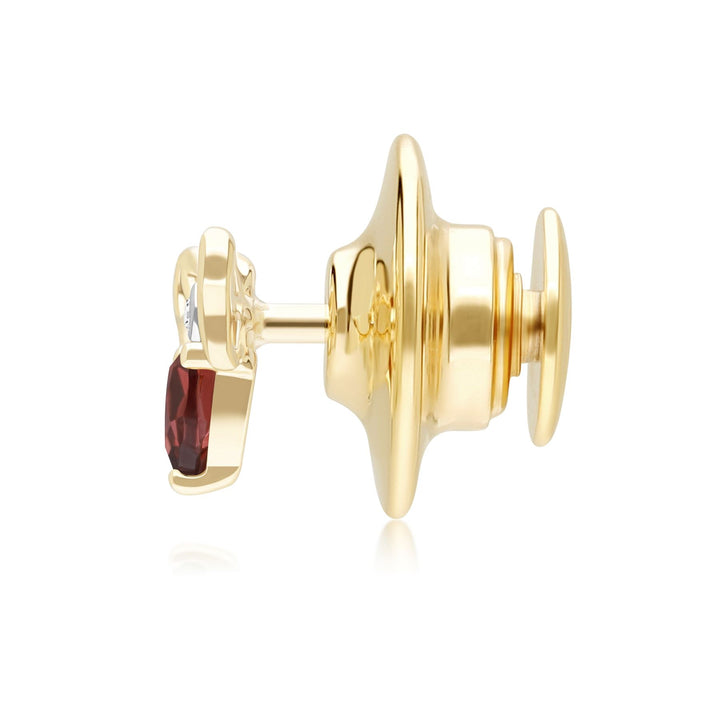 Honeycomb Art Nouveau Pear Shape Garnet and Diamond Bee Pin in 9ct Yellow Gold