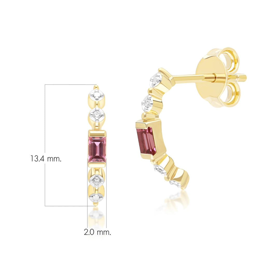 Classic Pink Tourmaline & Diamond Half Eternity Hoop Earrings in 9ct Yellow Gold