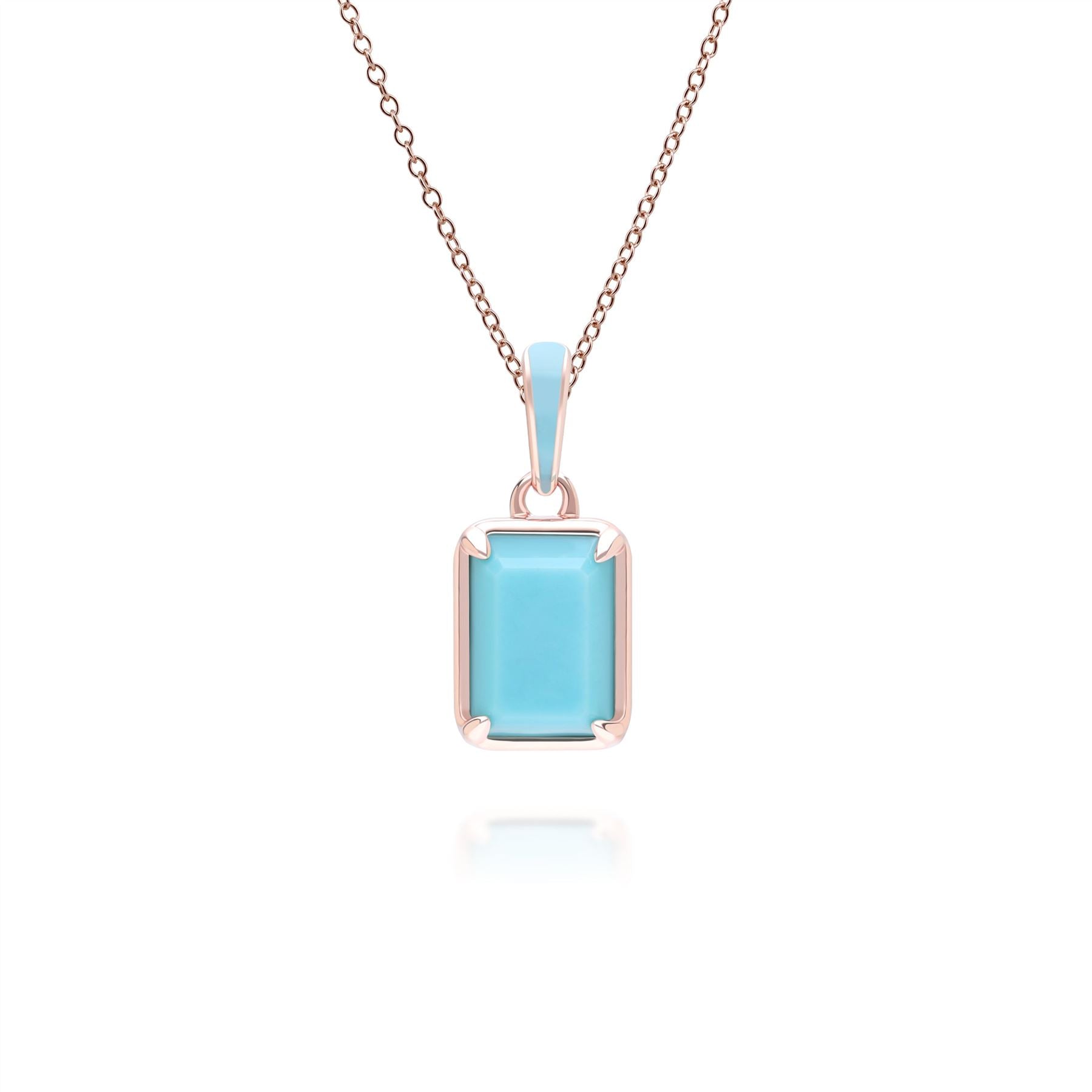 Siberian Waltz Blue Enamel & Octagon Turquoise Pendant Necklace In Rose Gold Vermeil