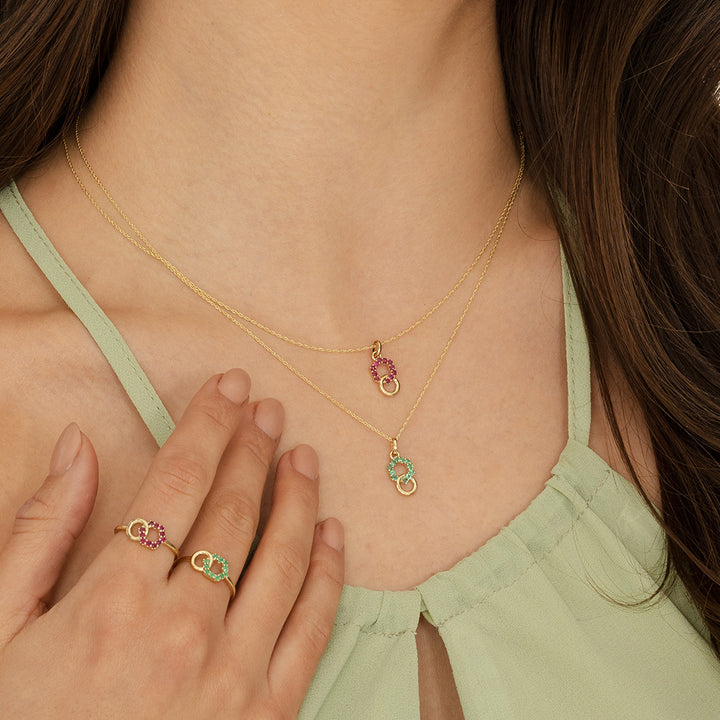 Geometric Hexagon and Round Linked with Prong set Ruby Pendant in 9ct Yellow Gold