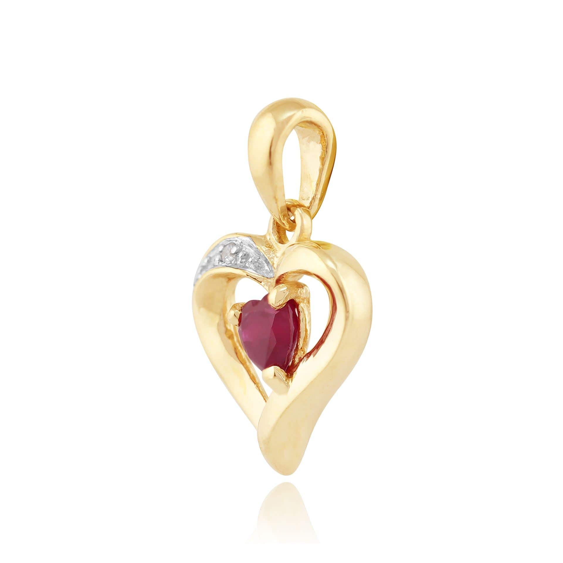 10295-10916 Classic Heart Ruby & Diamond Heart Stud Earrings & Pendant Set in 9ct Gold 3