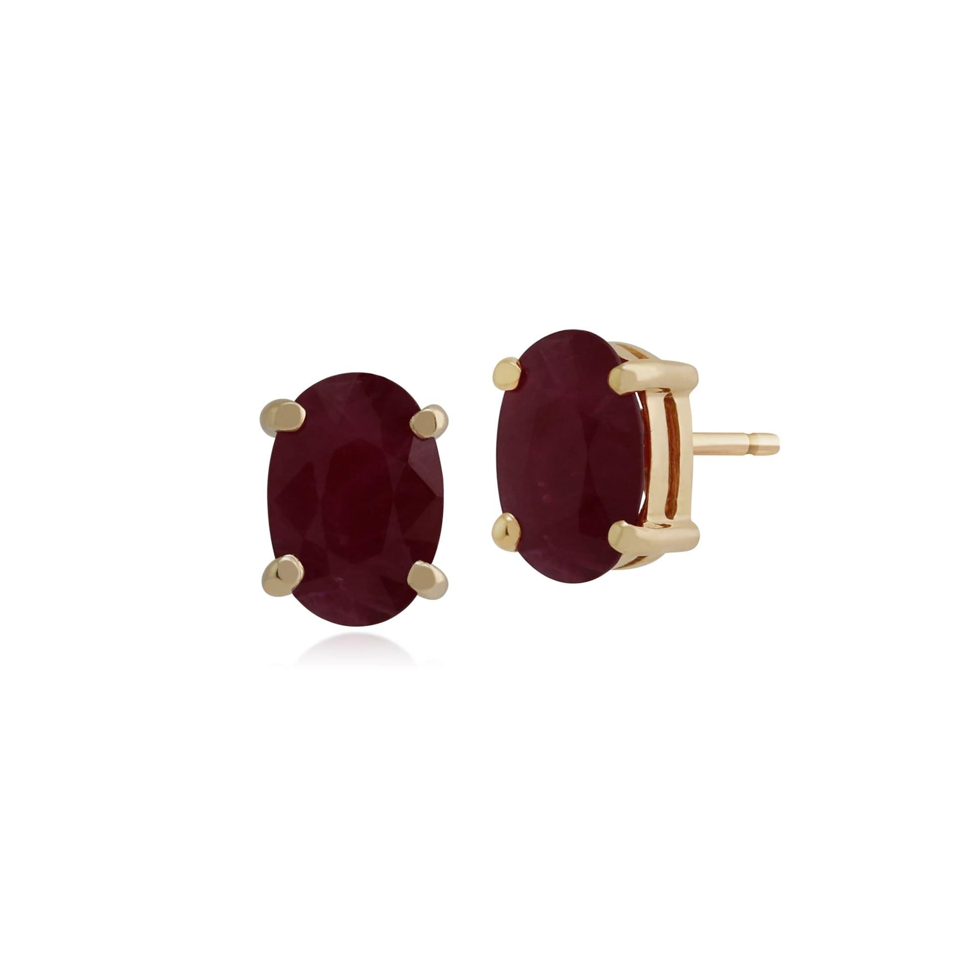 Classic Oval Ruby Claw Set Stud Earrings in 9ct Yellow Gold - Gemondo