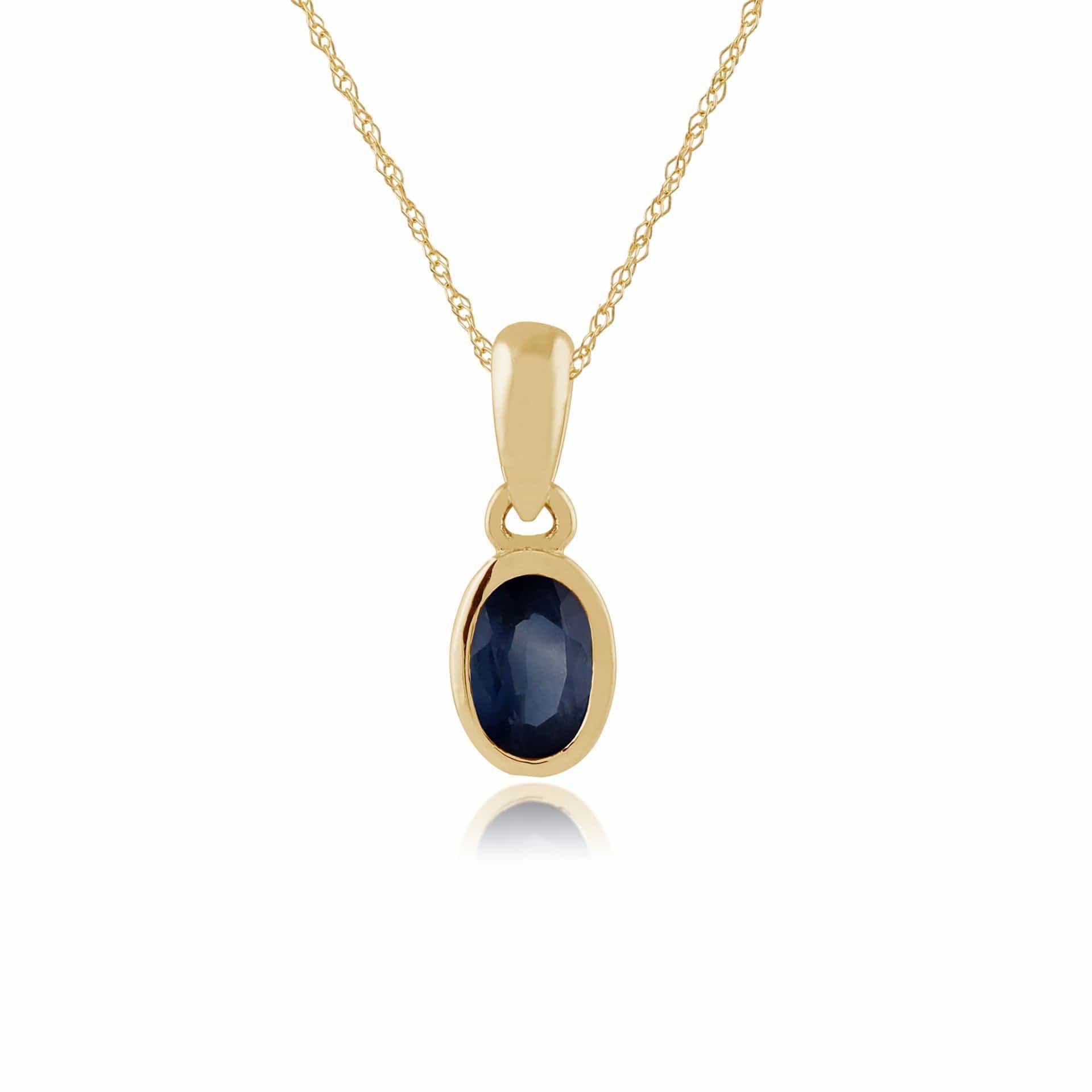 183P1120049 Classic Oval Light Blue Sapphire Pendant in 9ct Yellow Gold 1