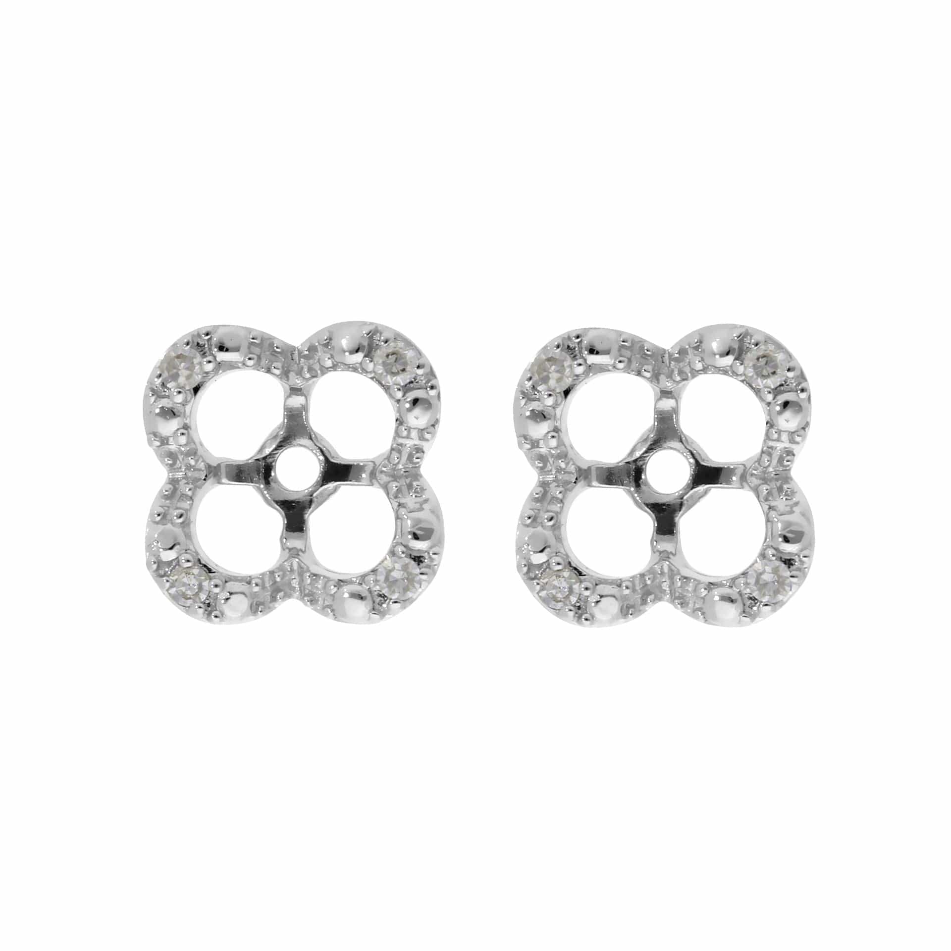 162E0244019 Floral Round Diamond Clover Shape Earrings Jacked in 9ct White Gold 1