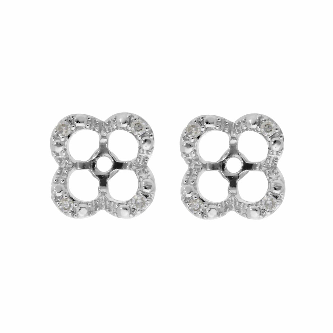 162E0244019 Floral Round Diamond Clover Shape Earrings Jacked in 9ct White Gold 1
