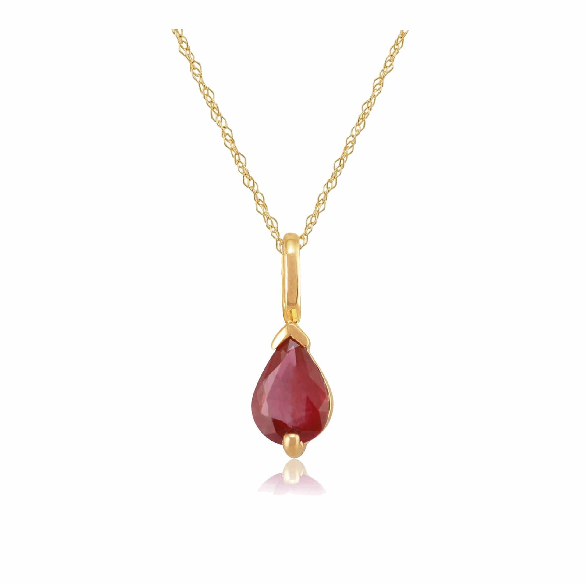 26865-27020 Classic Pear Ruby Single Stone Stud Earrings & Pendant Set in 9ct Yellow Gold 4