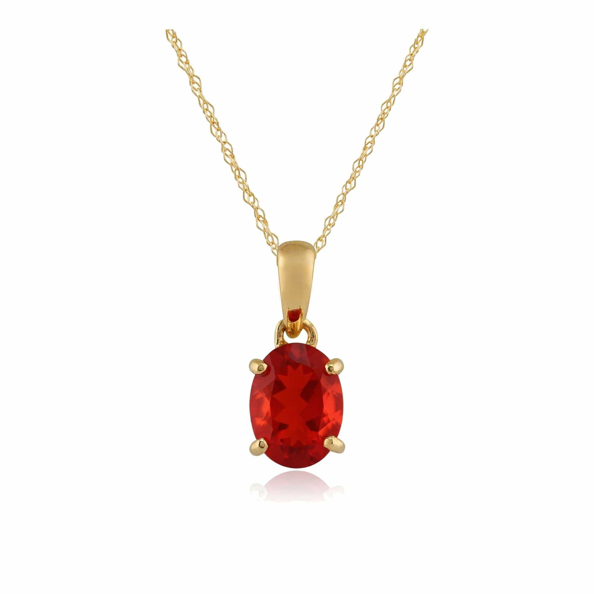 9035 9ct Yellow Gold 0.79ct Fire Opal Oval Single Stone Pendant on Chain 1