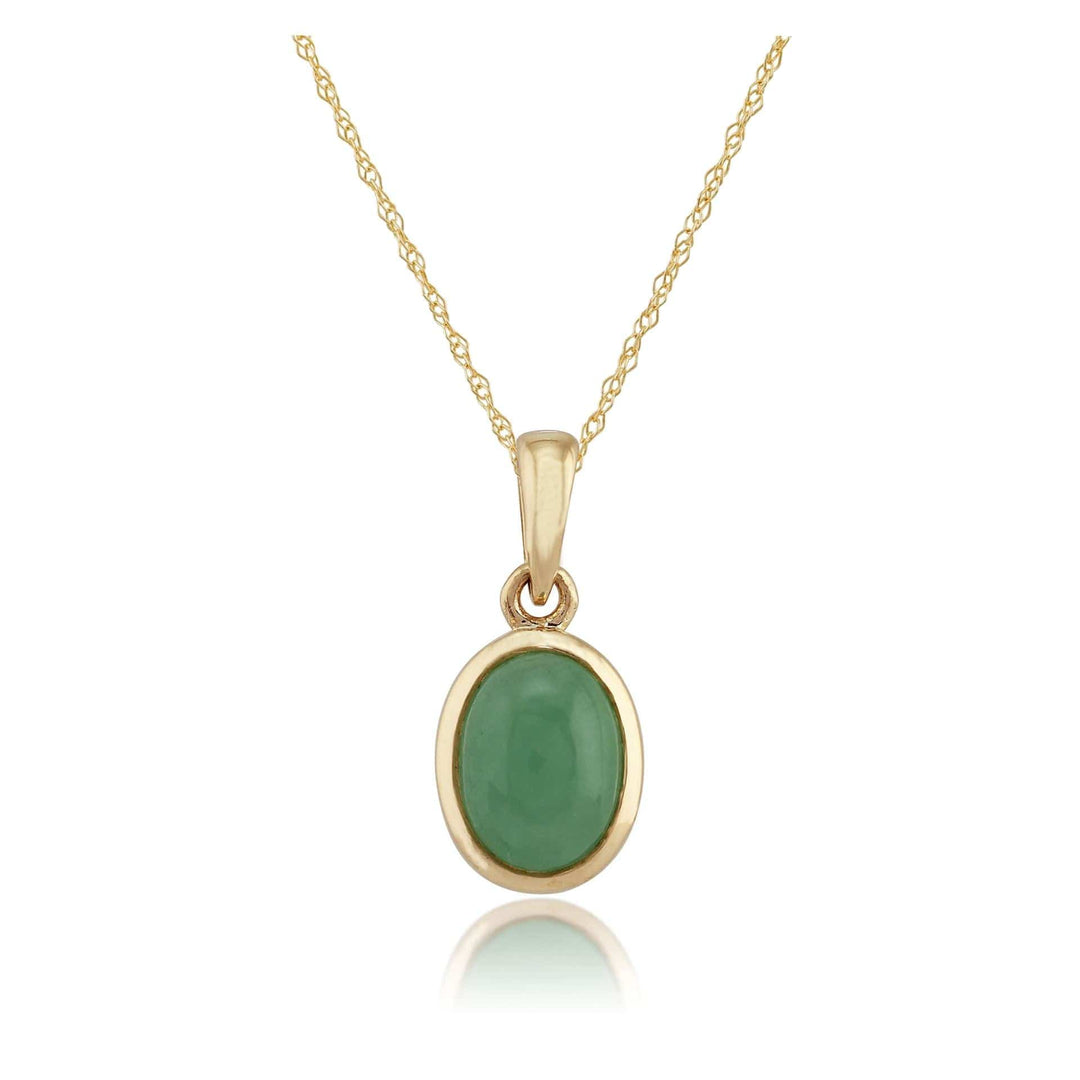 8005 Classic Dyed Green Jade Cabochon Pendant in 9ct Yellow Gold 1