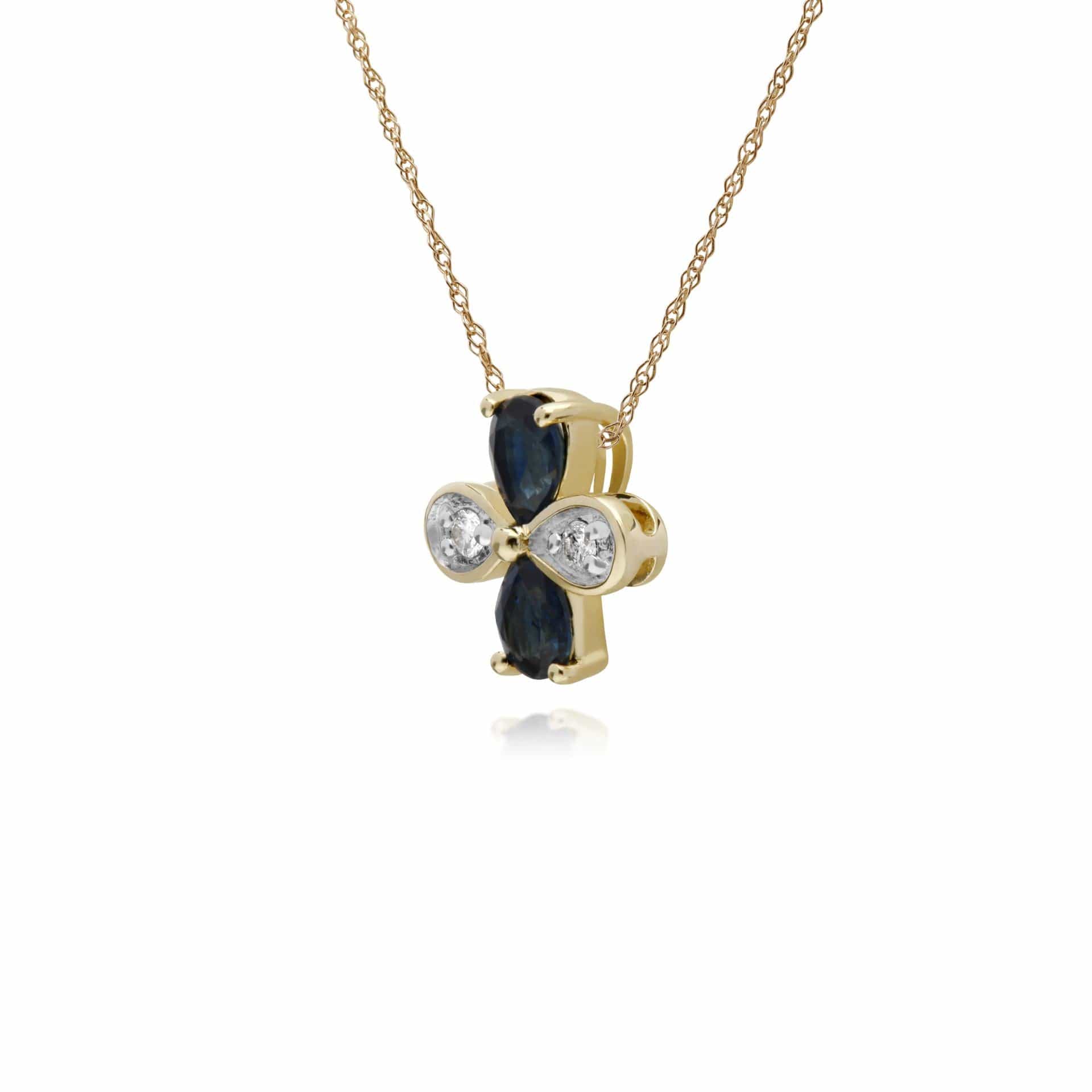 Gemondo 9ct Yellow Gold Sapphire & Diamond Floral Pendant on 45cm Chain - Gemondo
