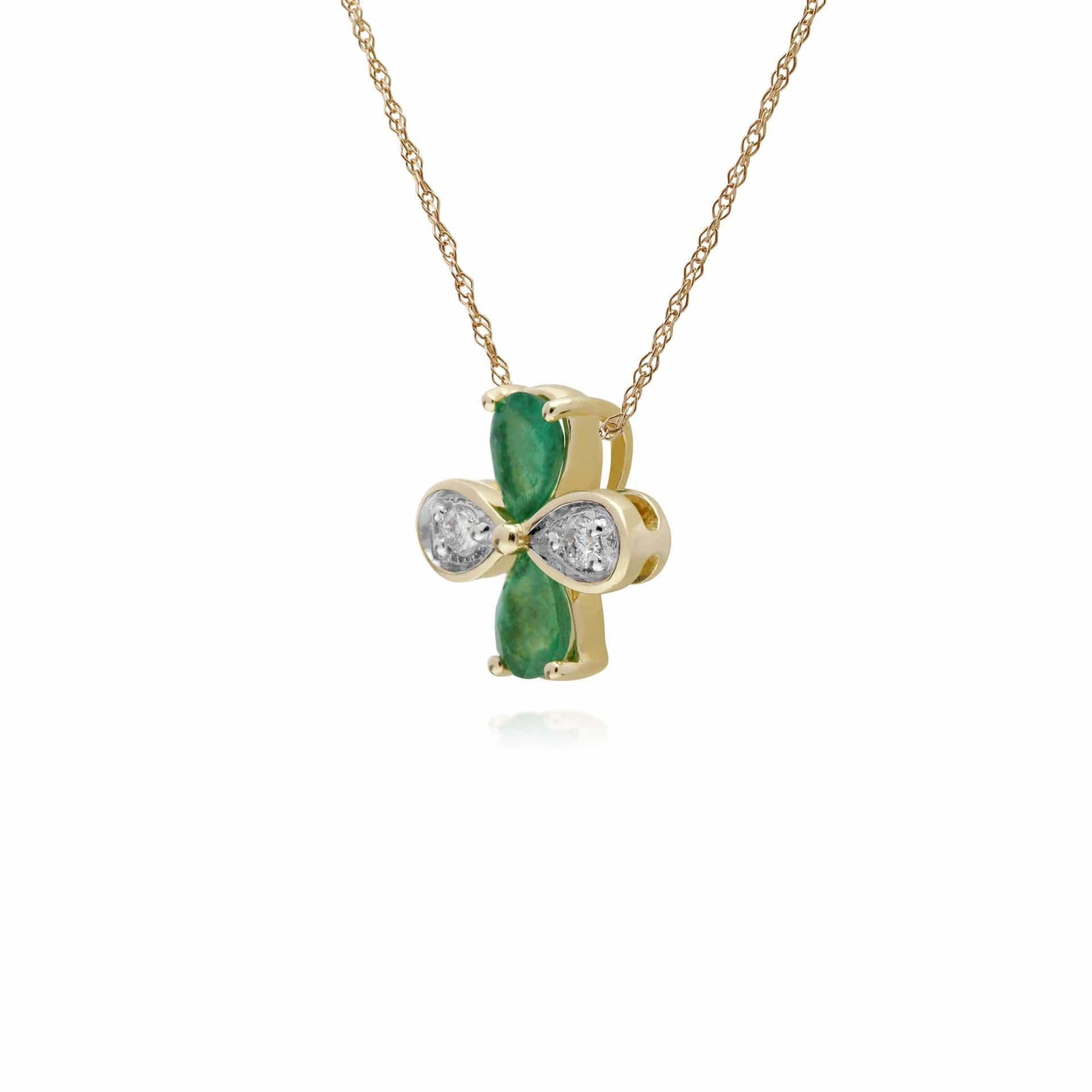 Gemondo 9ct Yellow Gold Emerald & Diamond Floral Pendant on 45cm Chain - Gemondo