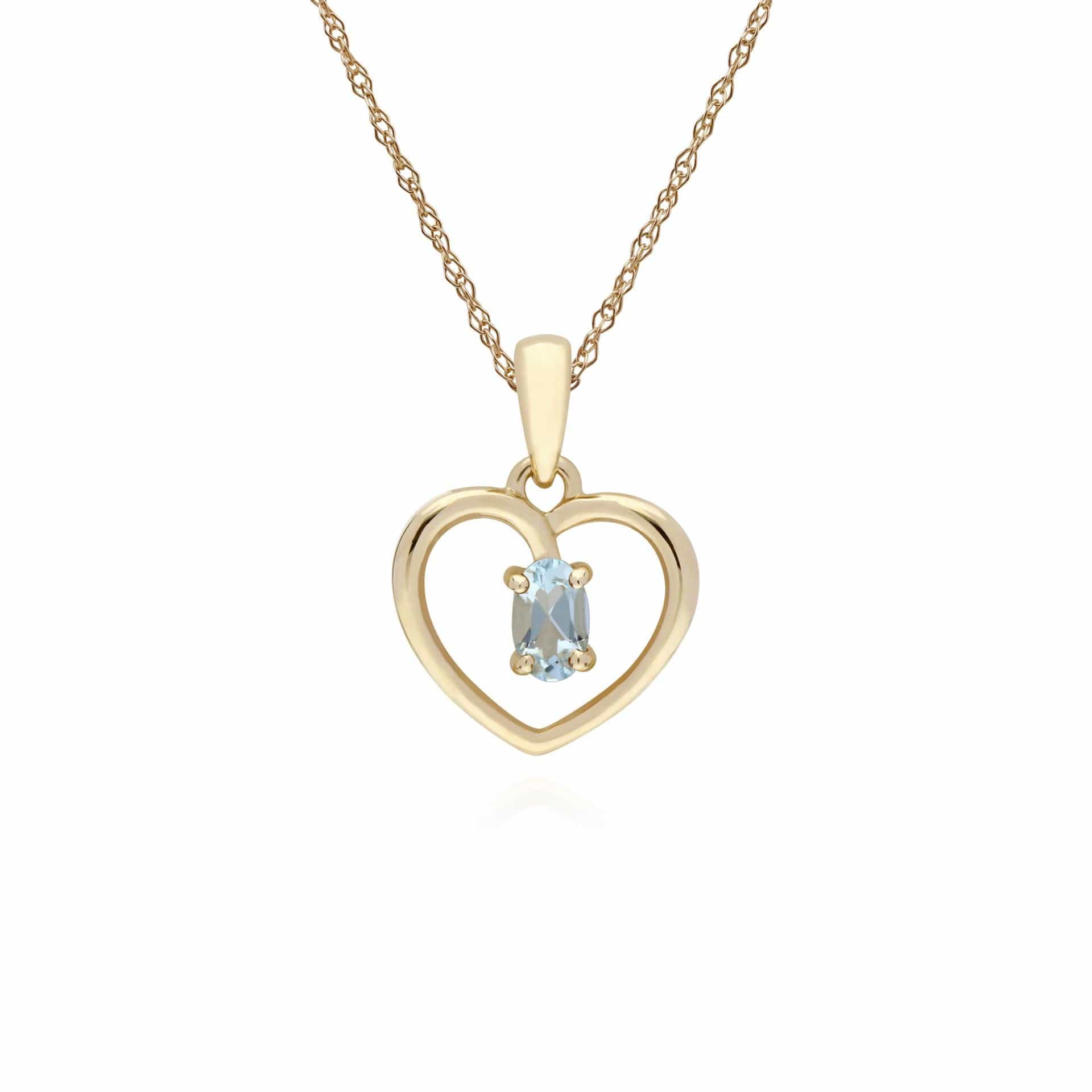 135P1887059 Classic Style Oval Aquamarine Love Heart Shaped Pendant in 9ct Yellow Gold 1