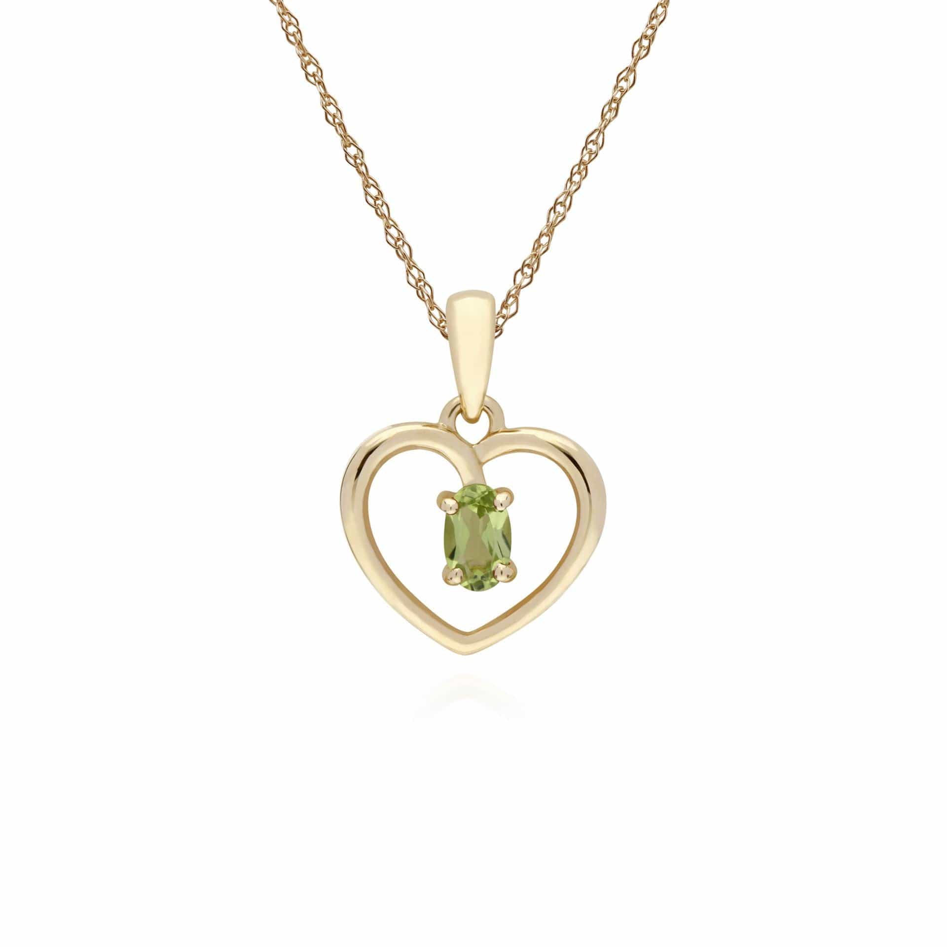135P1887089 Classic Style Oval Peridot Love Heart Shaped Pendant in 9ct Yellow Gold 1