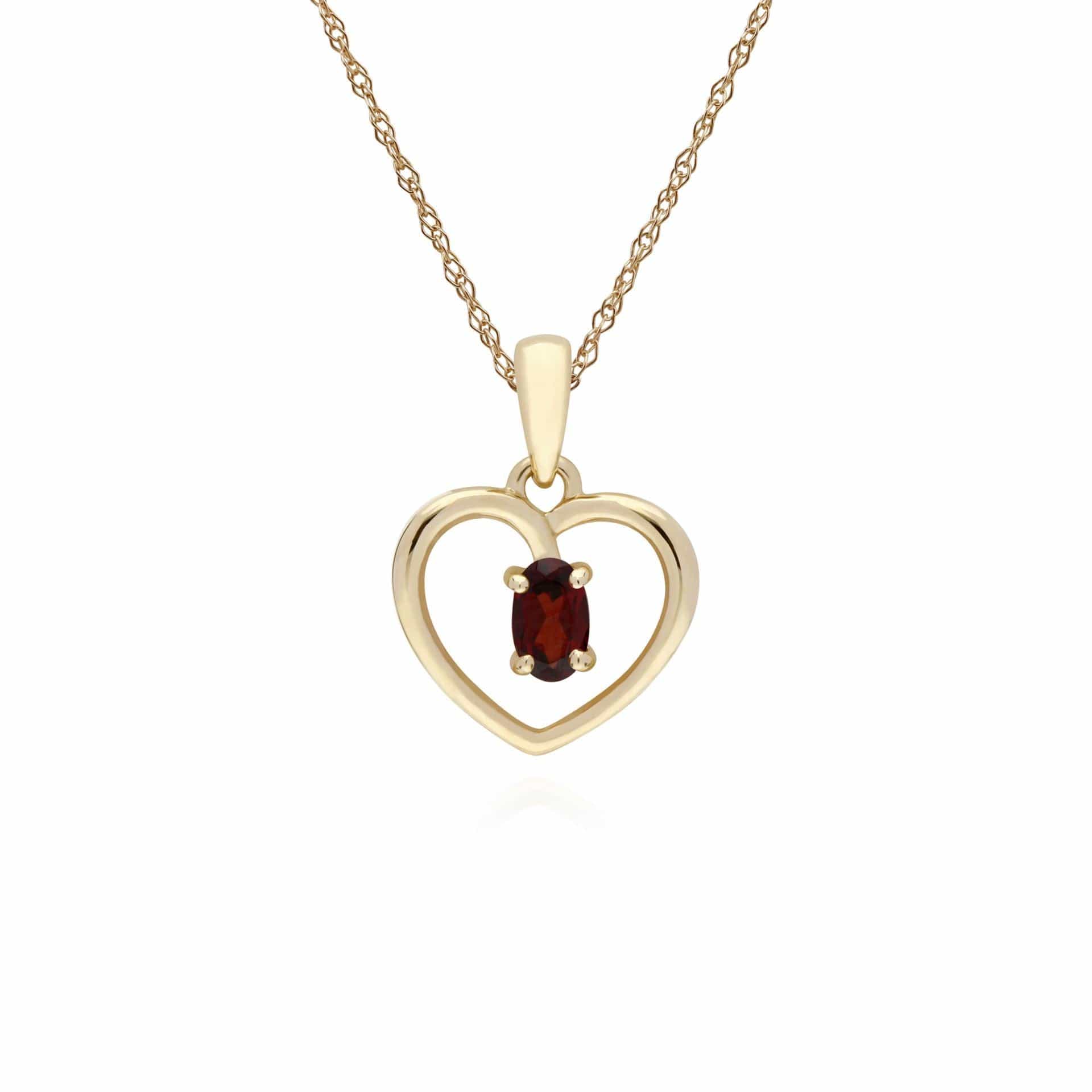 135P1887079 Gemondo 9ct Yellow Gold Garnet Oval Single Stone Heart Pendant on 45cm Chain 1
