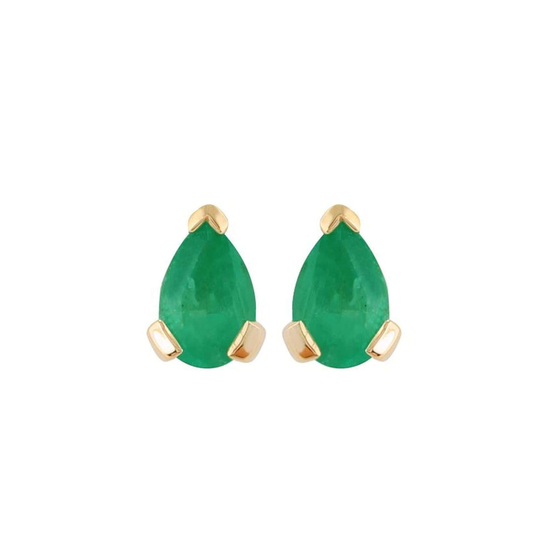 26866 Classic Pear Emerald Stud Earrings in 9ct Yellow Gold 1