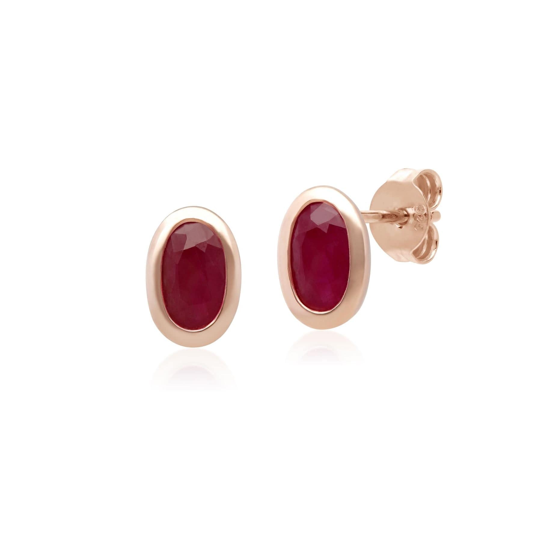 Classic Oval Ruby Stud Earrings in 9ct Rose Gold - Gemondo