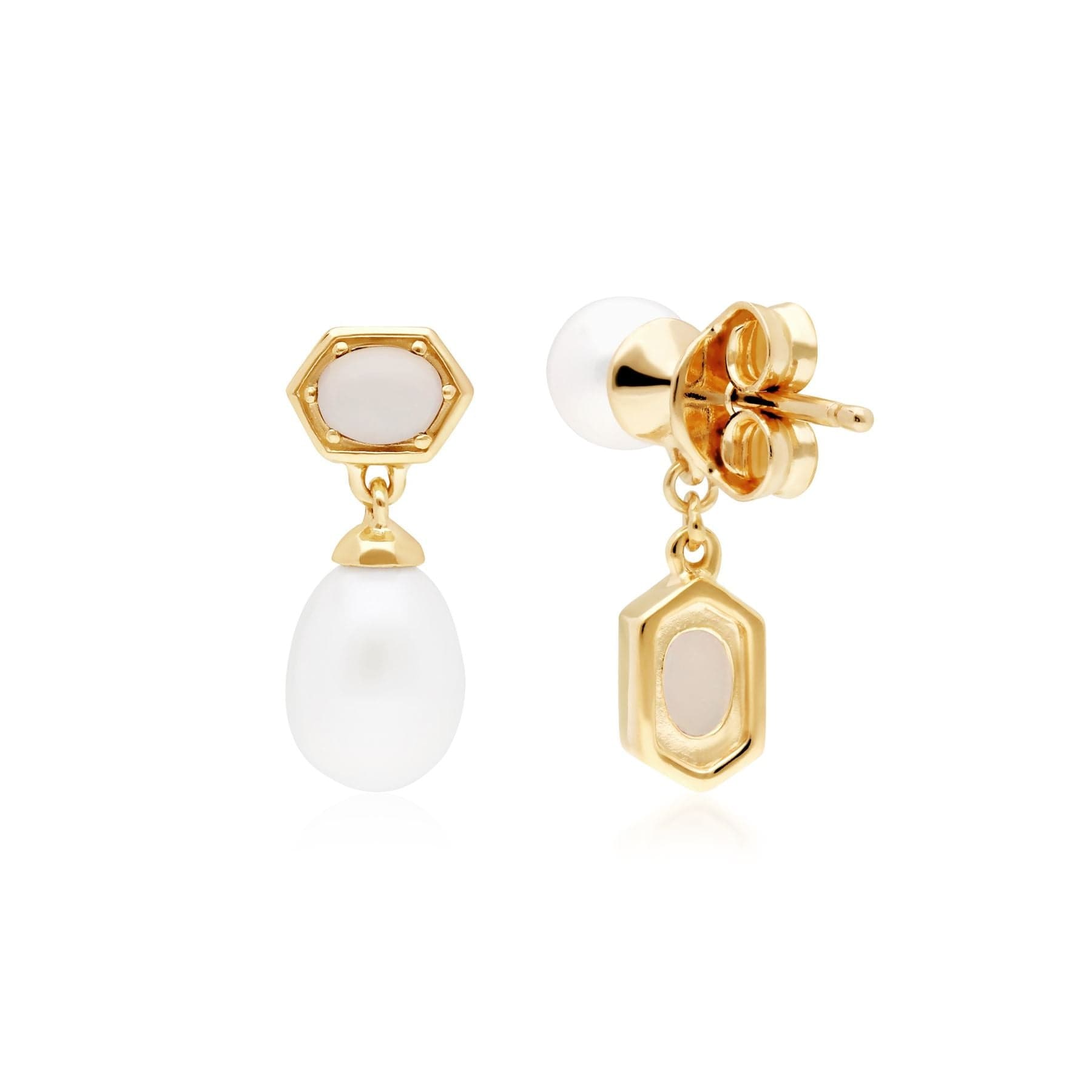 Modern Pearl & Opal Mismatched Drop Earrings
