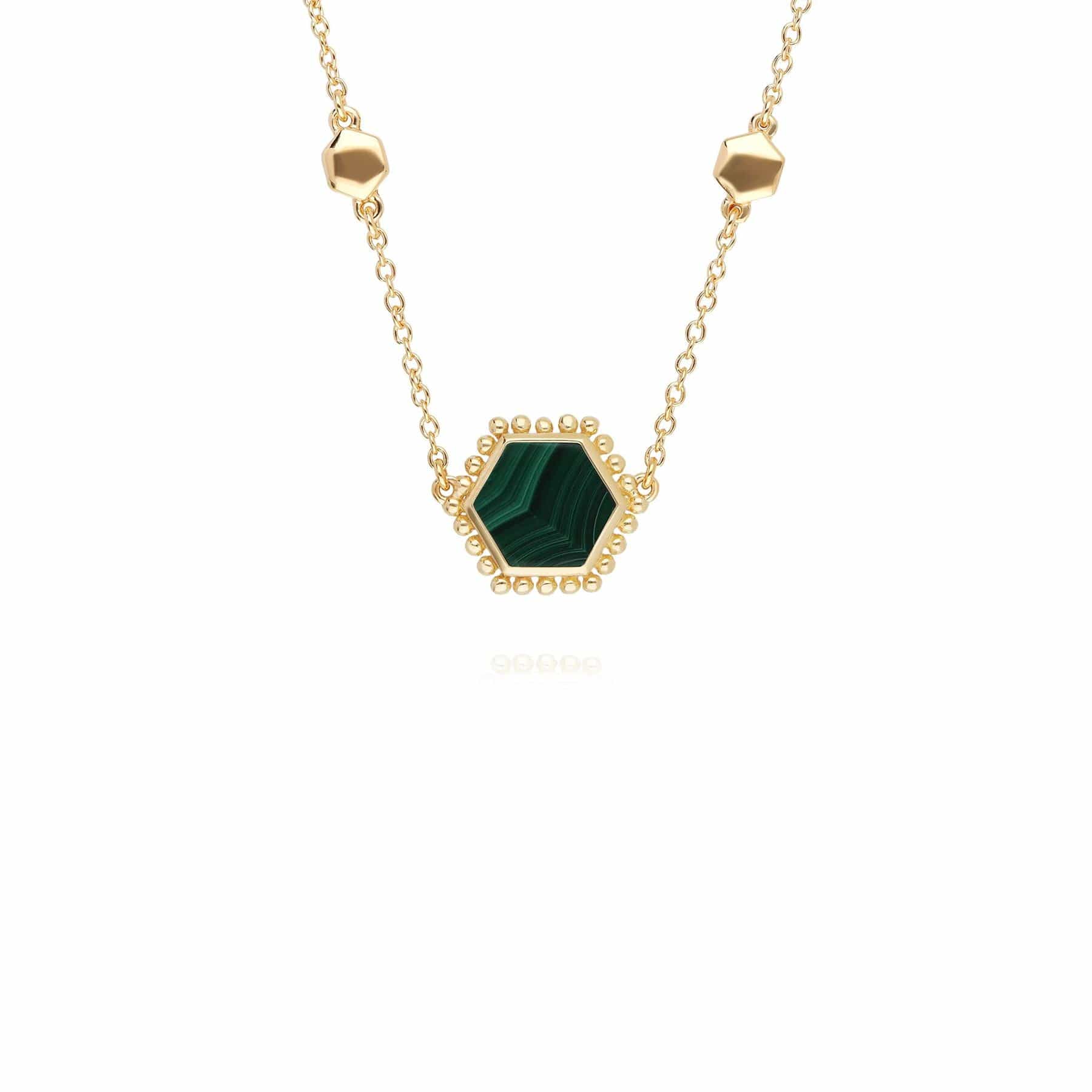 Malachite Flat Slice Hex Necklace in Gold Plated Sterling Silver
