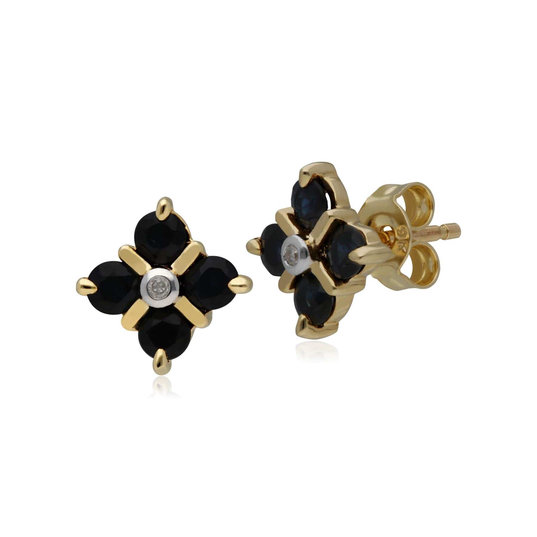 135E1463019 Classic Sapphire & Diamond Kiss Stud Earrings in 9ct Yellow Gold 1
