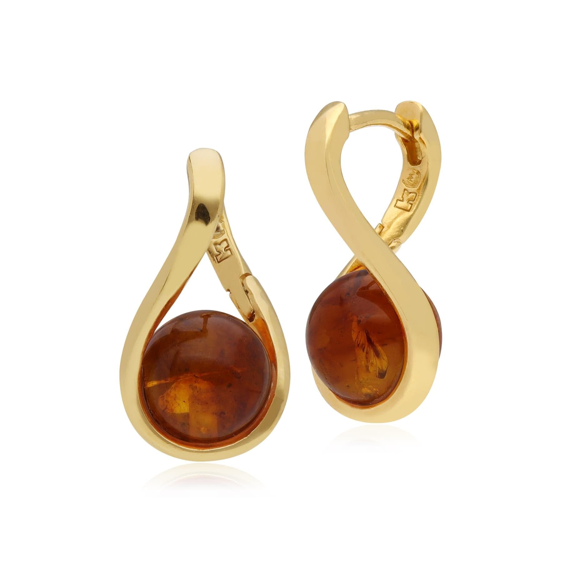 Kosmos Amber Orb Earrings in Gold Plated Sterling Silver - Gemondo