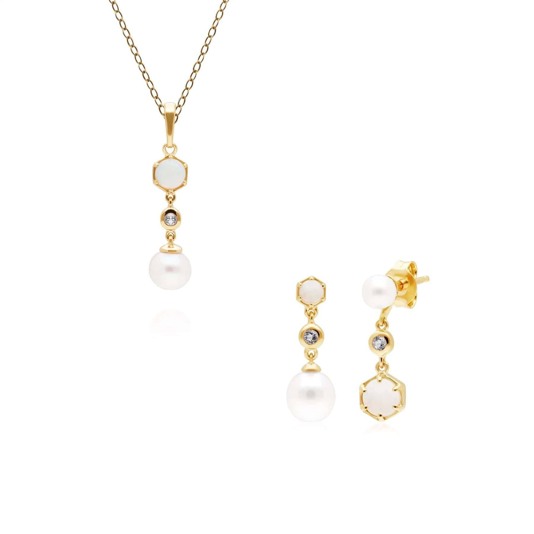 Modern Pearl, Topaz & Opal Pendant & Earring Set