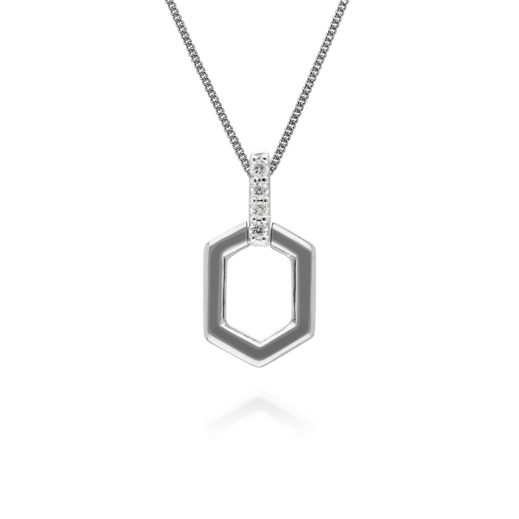 Diamond Pave Hex Bar Pendant Necklace in 9ct White Gold