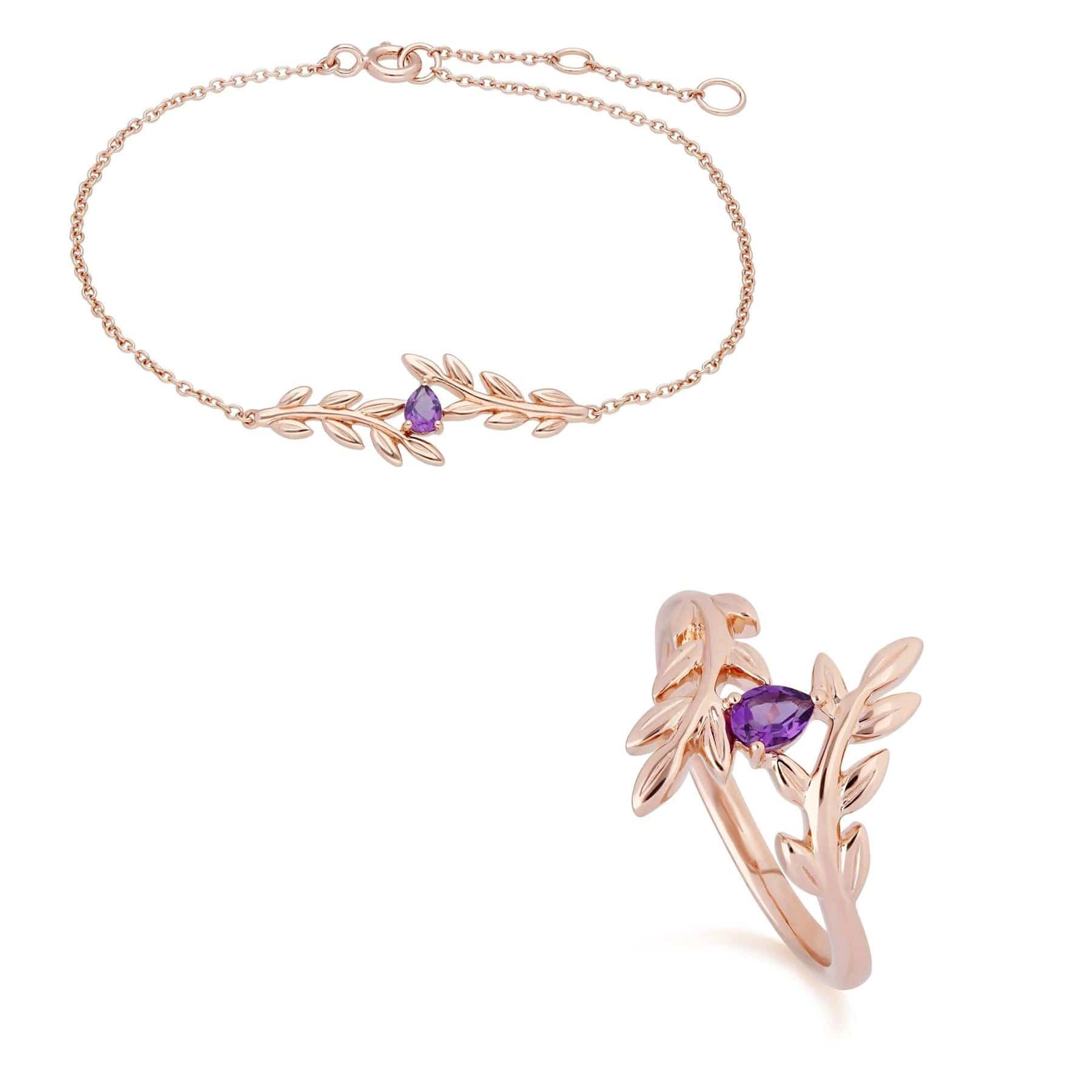 O Leaf Amethyst Bracelet & Ring Set in 9ct Rose Gold - Gemondo