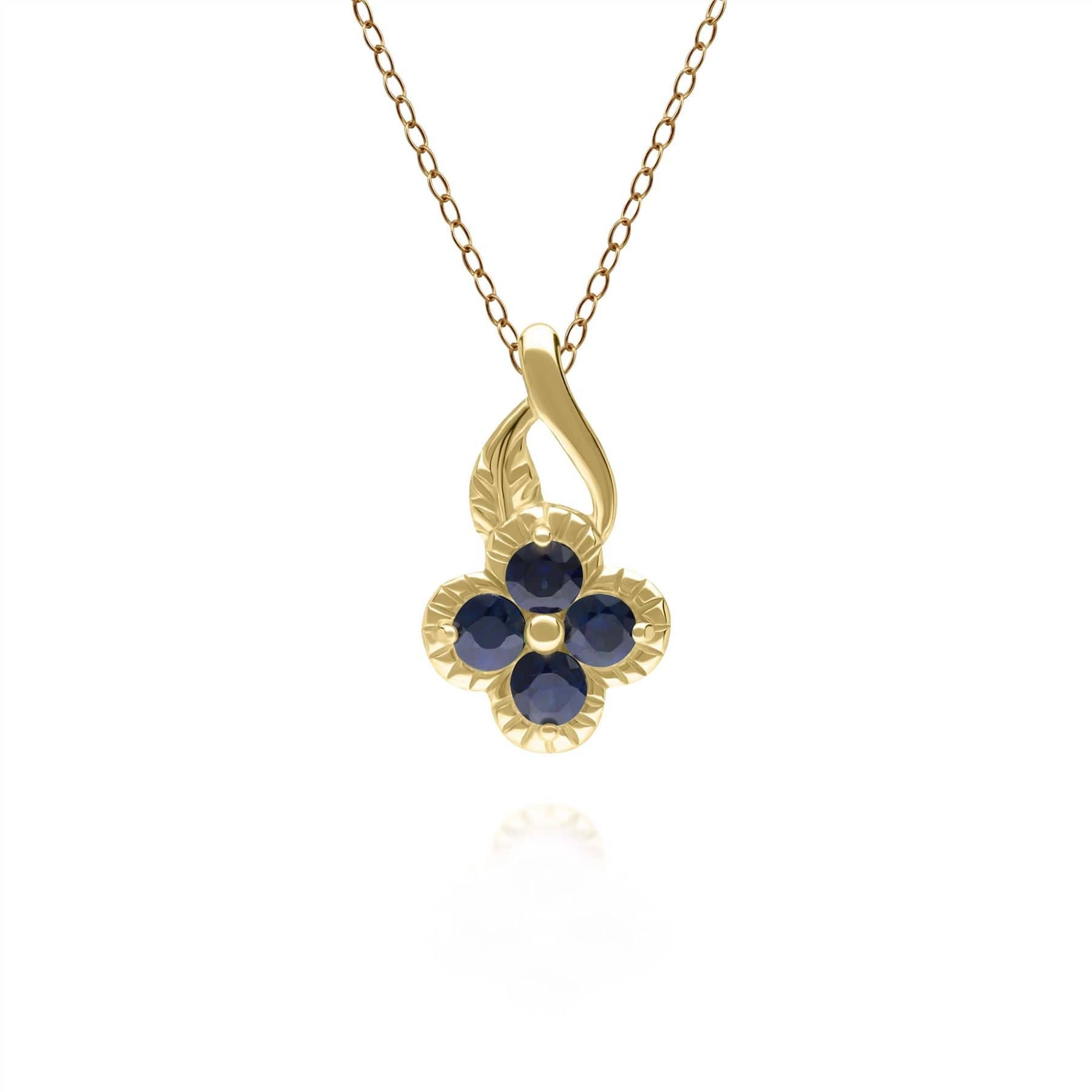 Floral Round Sapphire Pendant in 9ct Yellow Gold - Gemondo