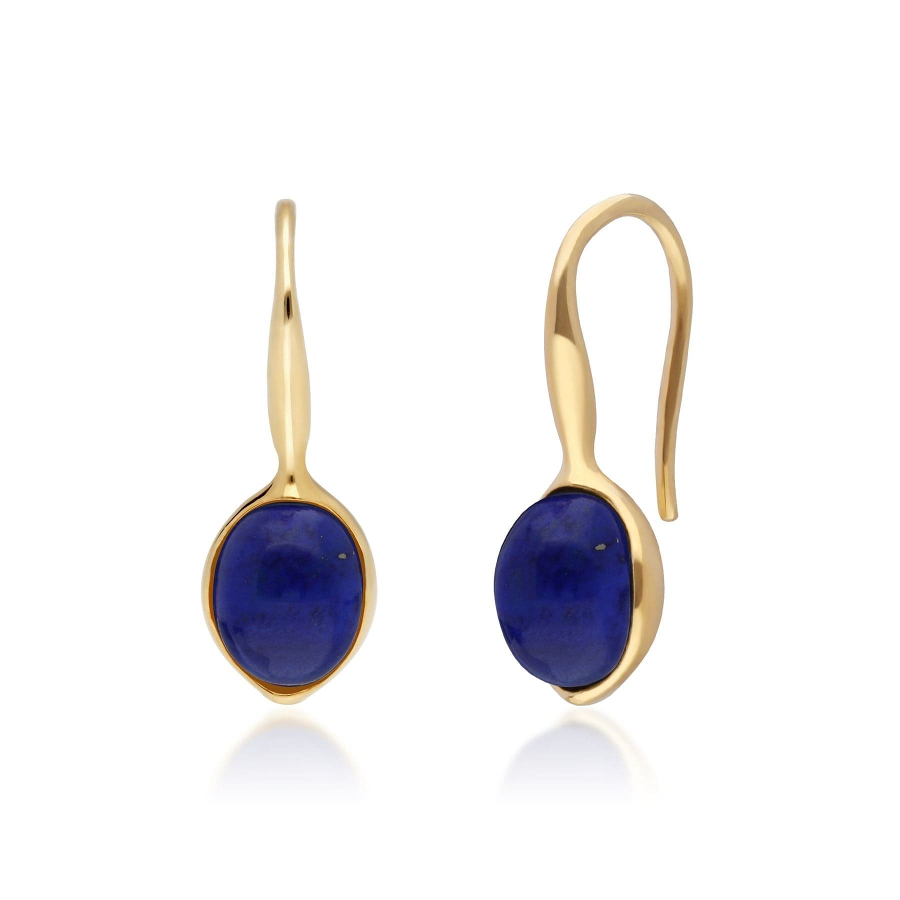 Irregular B Gem Lapis Lazuli Drop Earrings in Yellow Gold Plated Sterling Silver 