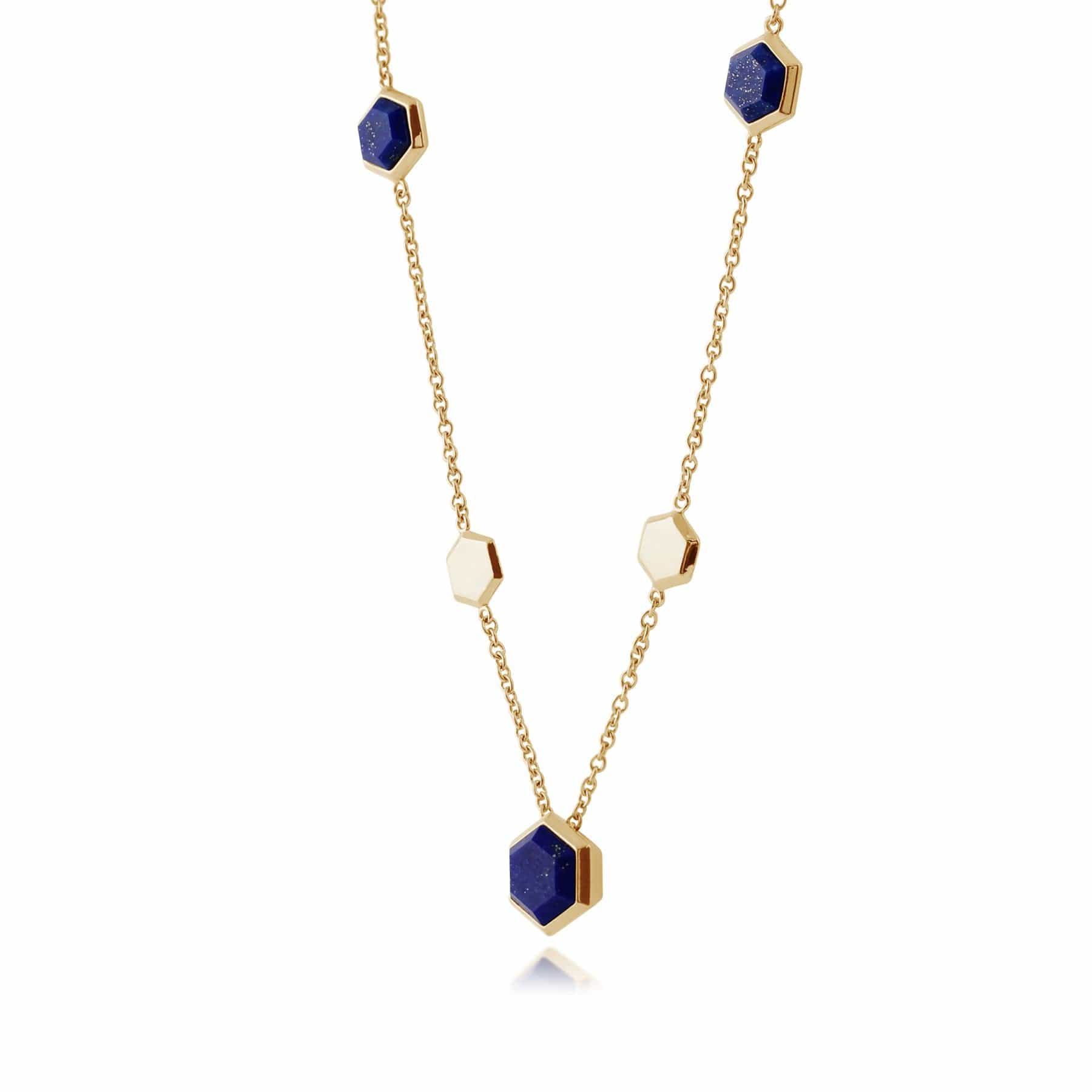 271N011602925 Geometric Hexagon Lapis Lazuli Necklace in Gold Plated Silver 4