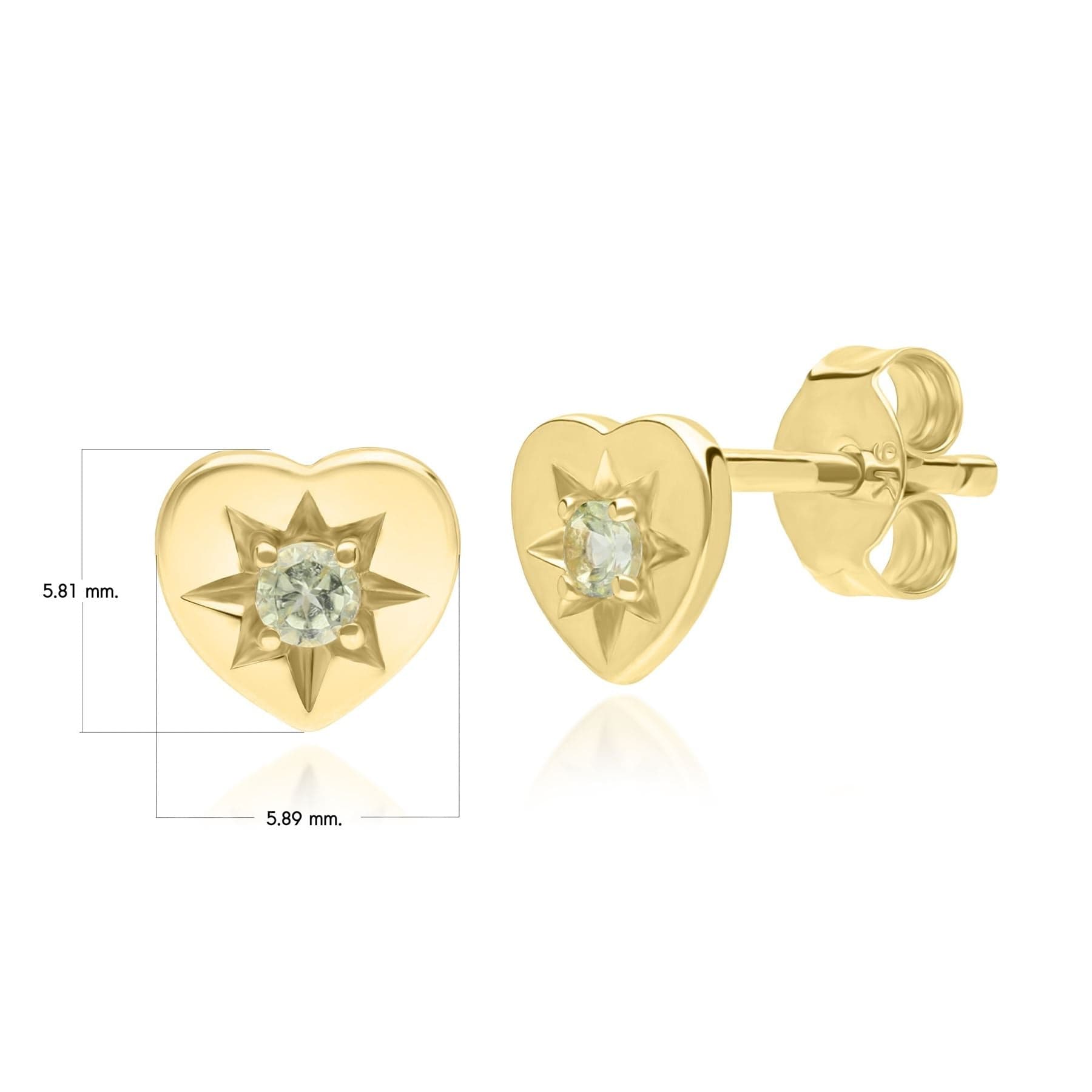 135E1820049 ECFEW™ 'The Liberator' Peridot Heart Stud Earrings in 9ct Yellow Gold Dimensions