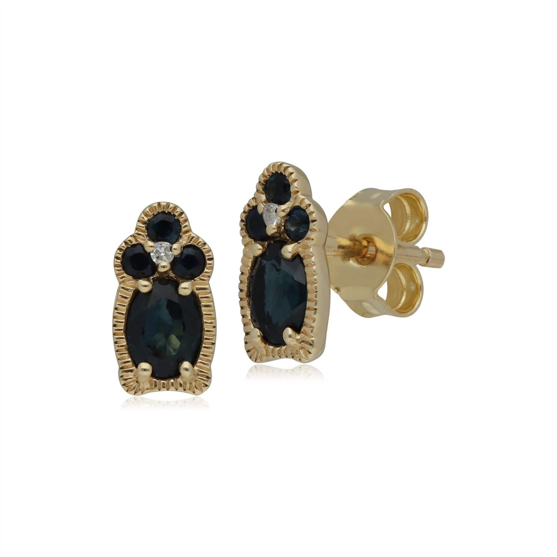 Classic Sapphire & Diamond Stud Earrings in 9ct Yellow Gold