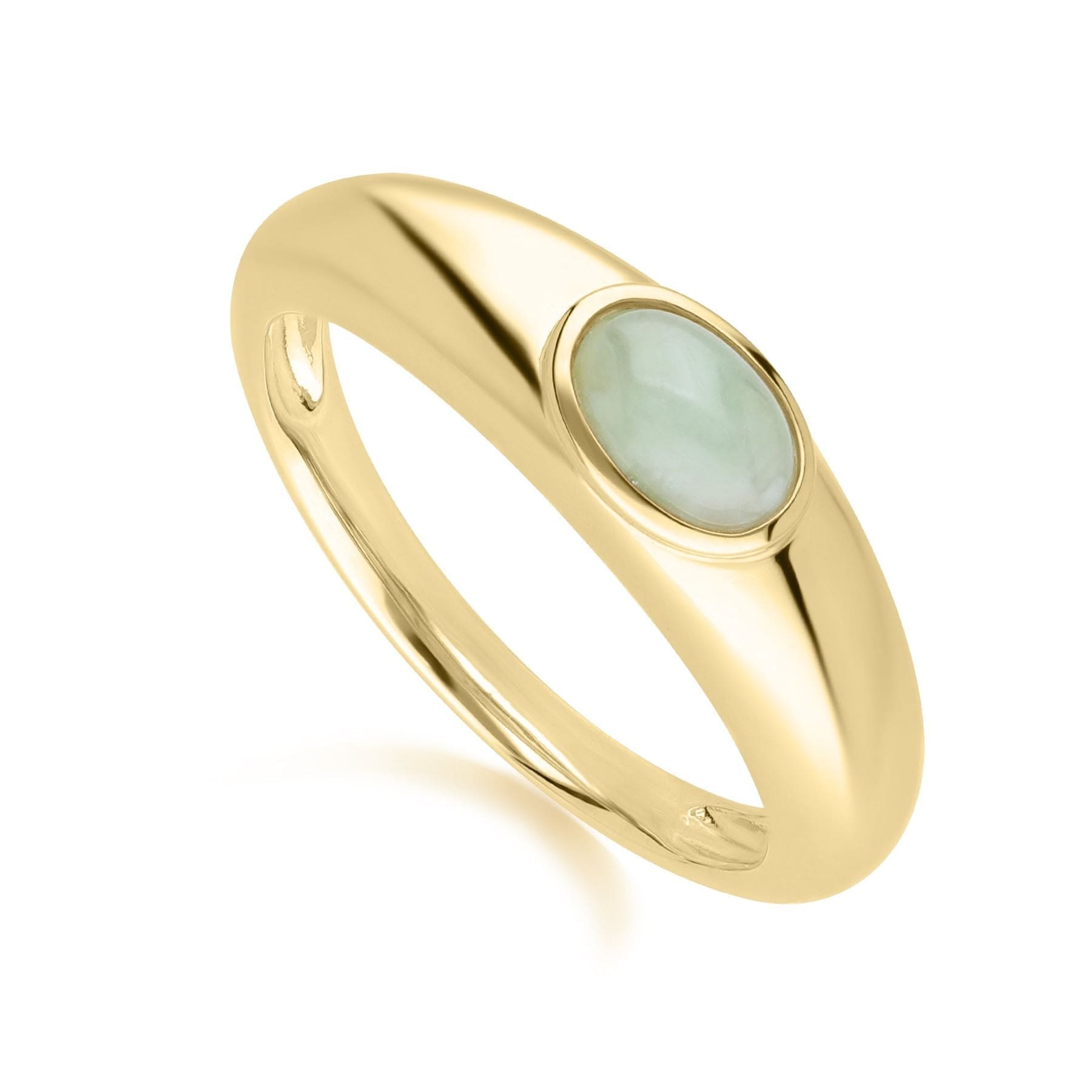 Modern Classic Oval Jade Green Ring in 18ct Gold Plated Silver - Gemondo