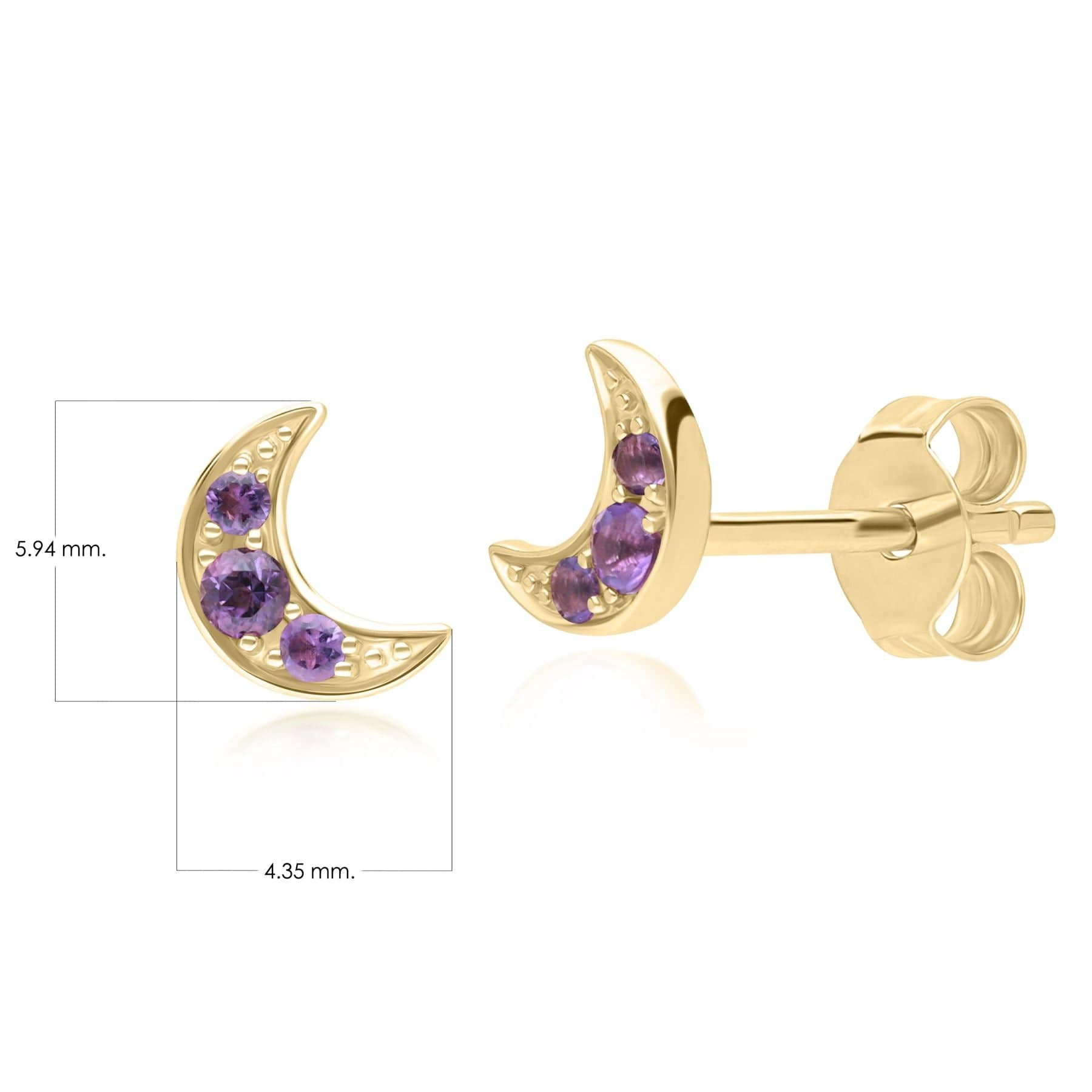 135E1819029 Night Sky Amethyst Moon Stud Earrings in 9ct Yellow Gold Dimensions