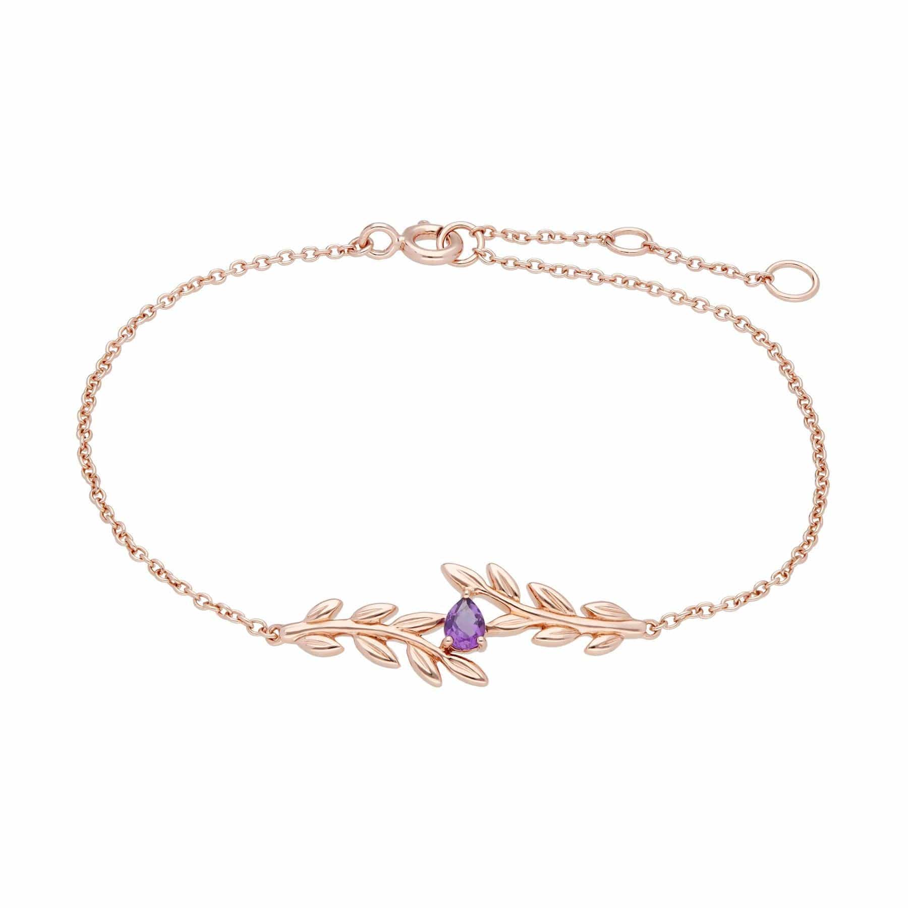 O Leaf Amethyst Bracelet & Earring Set in 9ct Rose Gold - Gemondo