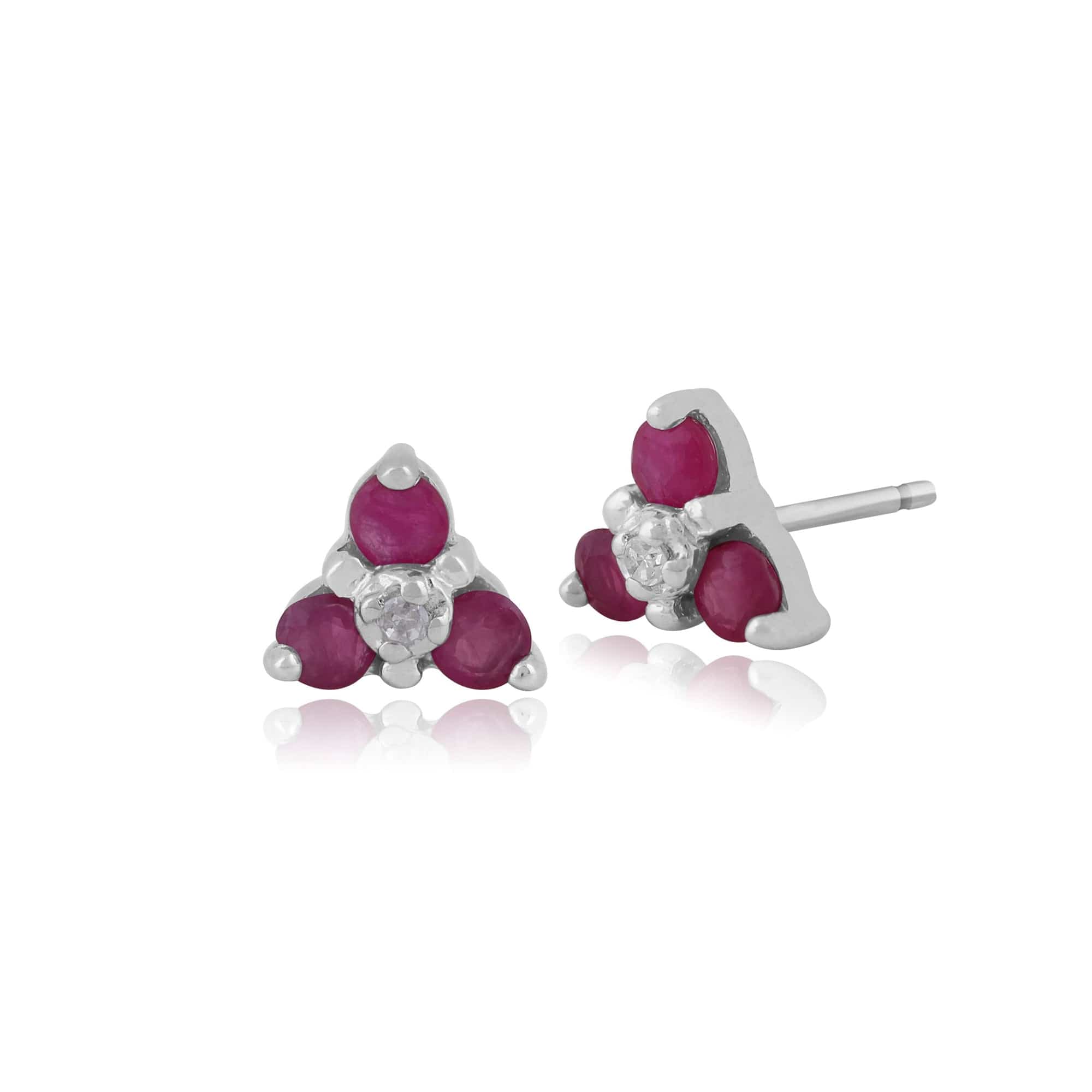 Classic Round Ruby & Diamond Cluster Stud Earrings in 9ct White Gold - Gemondo