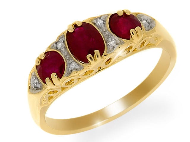 9ct Yellow Gold 1.18ct Natural Ruby & Diamond Three Stone Style Ring Image 1