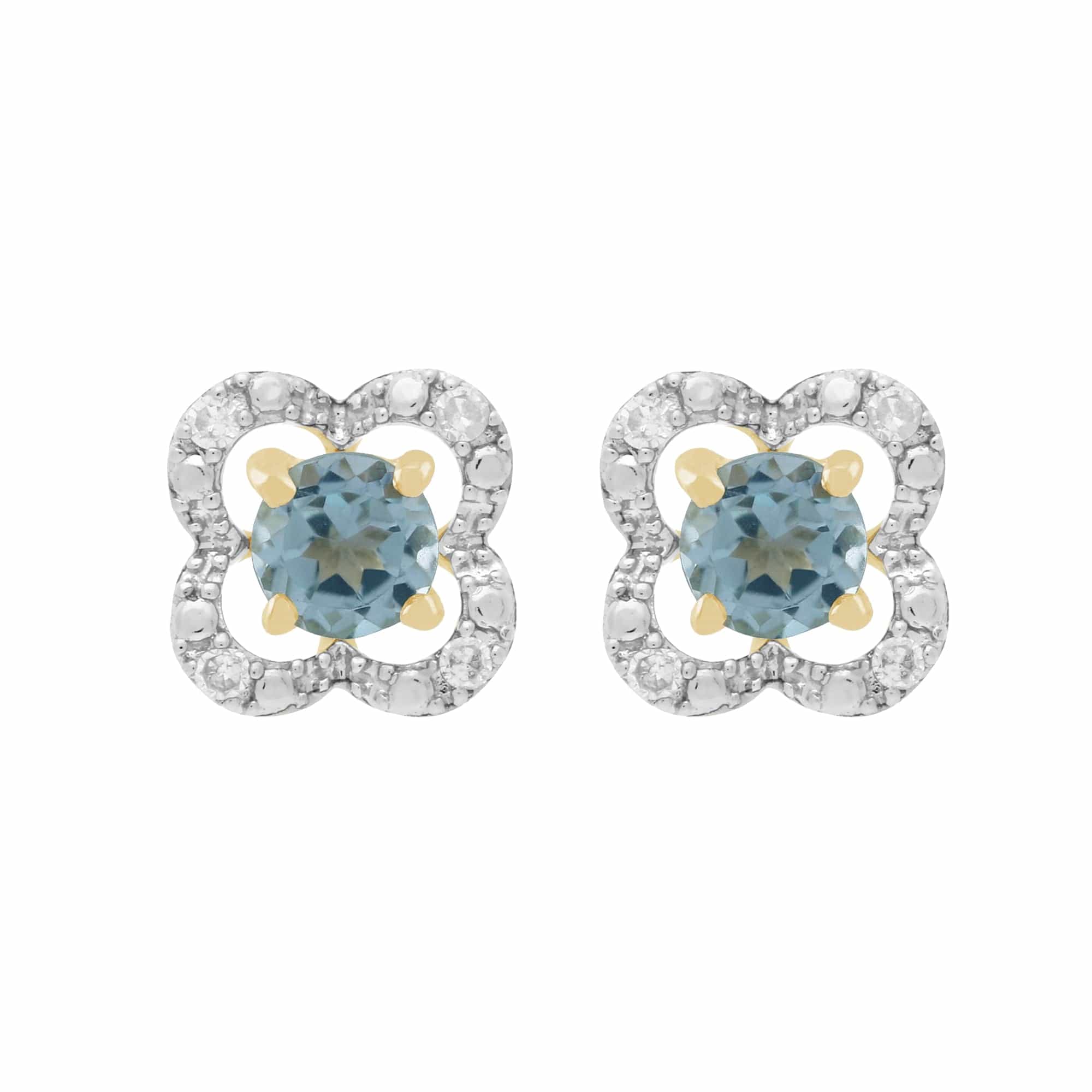 11555-191E0375019 Classic Round Blue Topaz Stud Earrings with Detachable Diamond Floral Ear Jacket in 9ct Yellow Gold 1