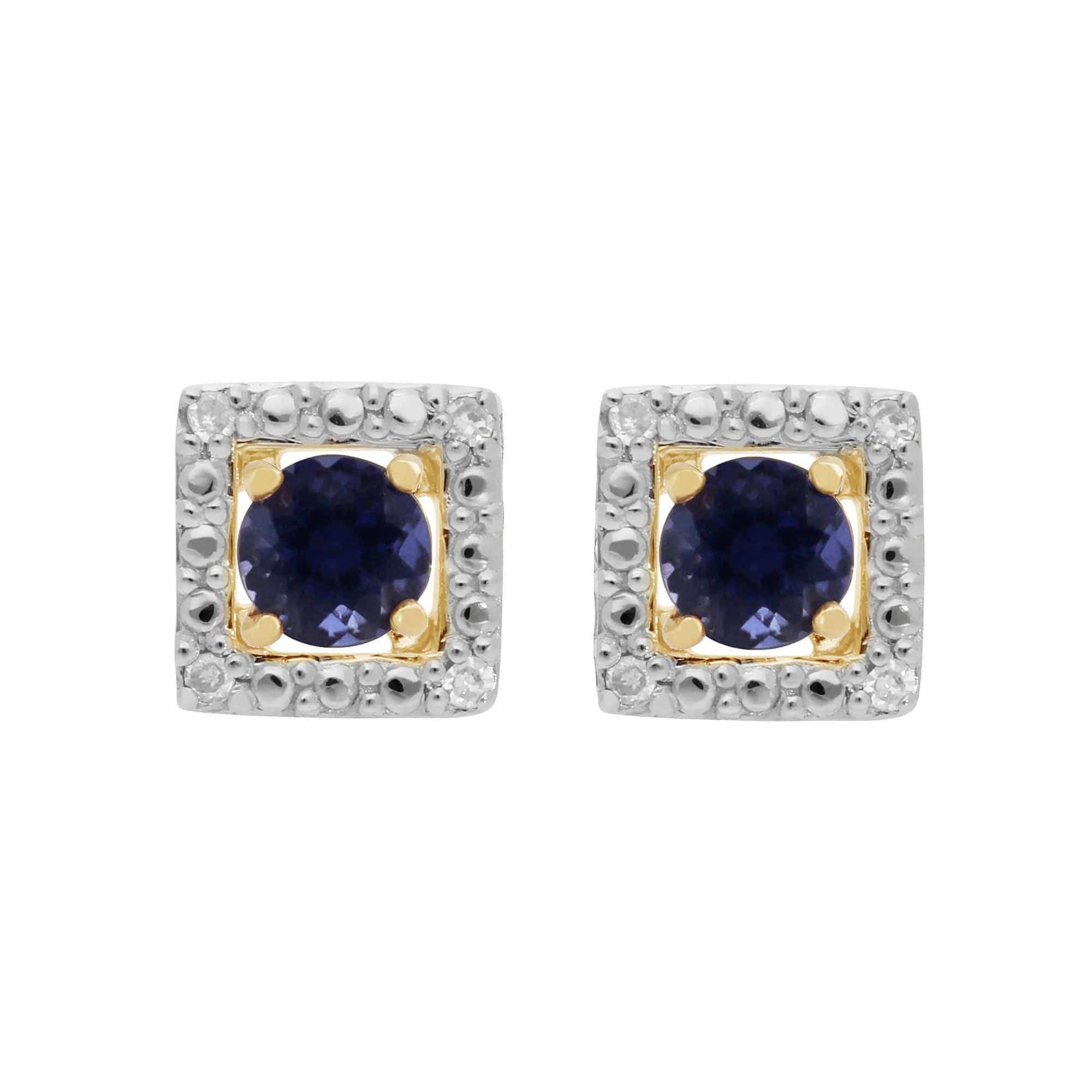 11556-191E0379019 Classic Round Iolite Stud Earrings with Detachable Diamond Square Earrings Jacket Set in 9ct Yellow Gold 1