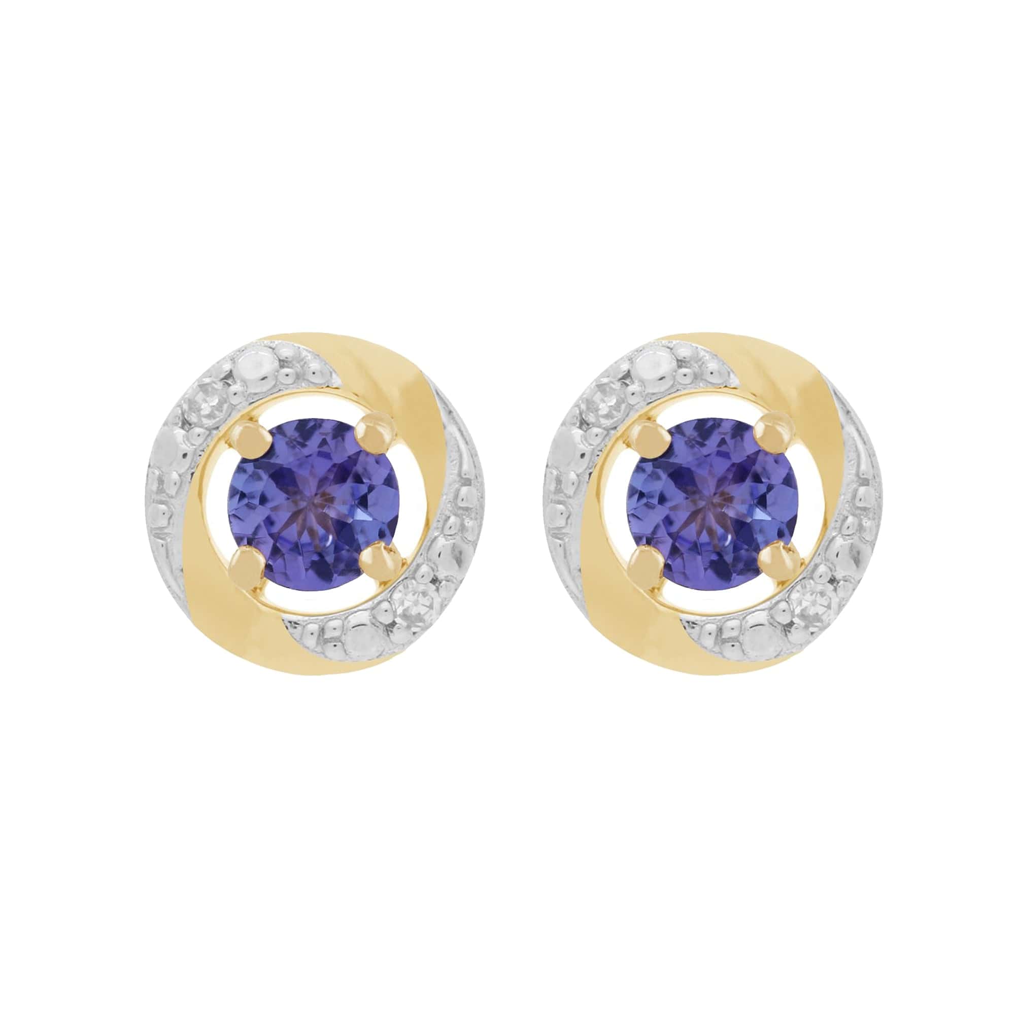 11557-191E0374019 Classic Round Tanzanite Stud Earrings with Detachable Diamond Halo Ear Jacket in 9ct Yellow Gold 1