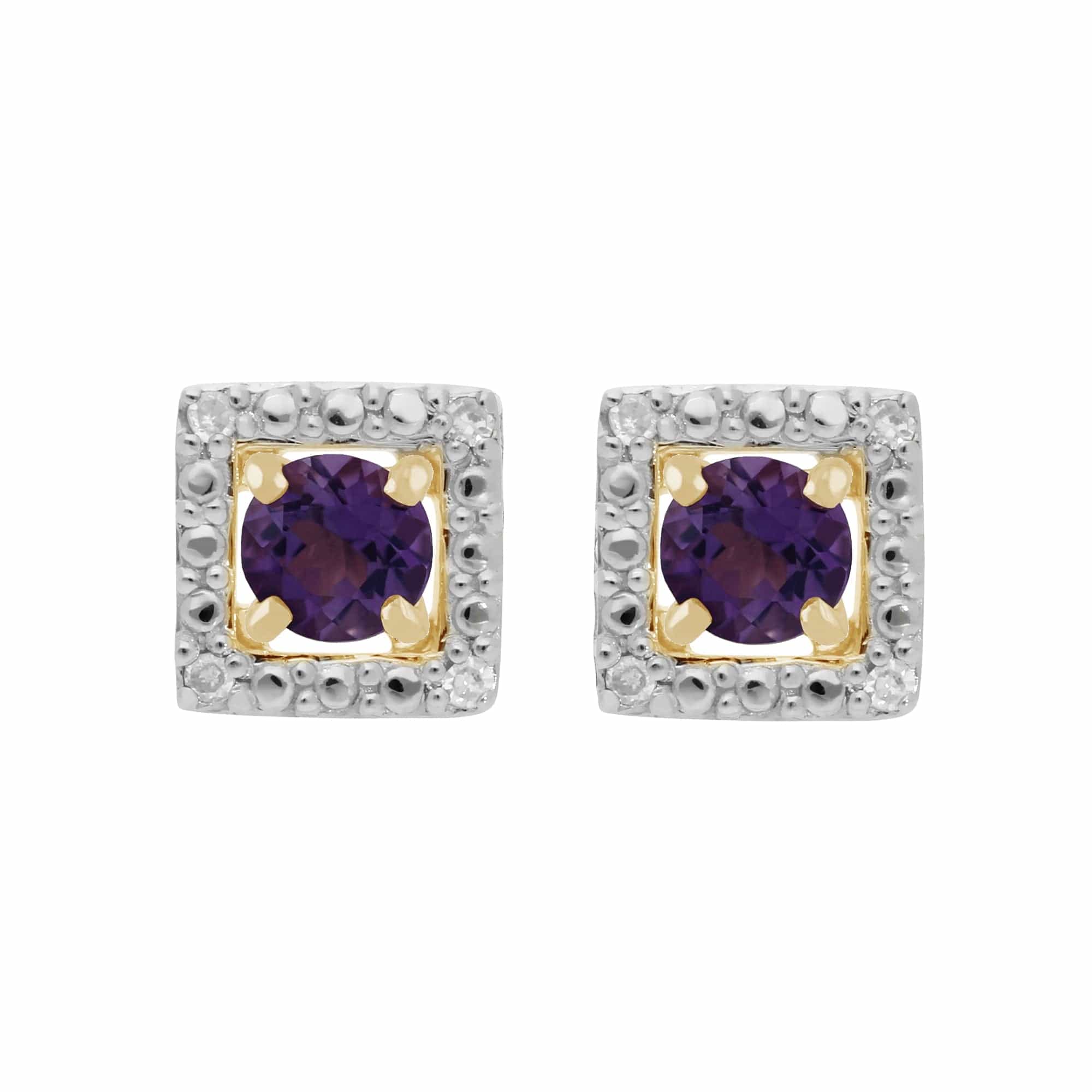 11560-191E0379019 Classic Round Amethyst Stud Earrings with Detachable Diamond Square Earrings Jacket Set in 9ct Yellow Gold 1