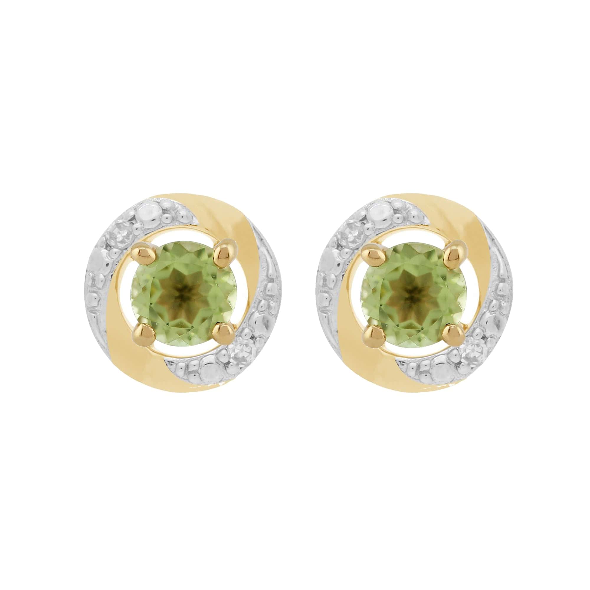 11562-191E0374019 Classic Round Peridot Stud Earrings with Detachable Diamond Halo Ear Jacket in 9ct Yellow Gold 1