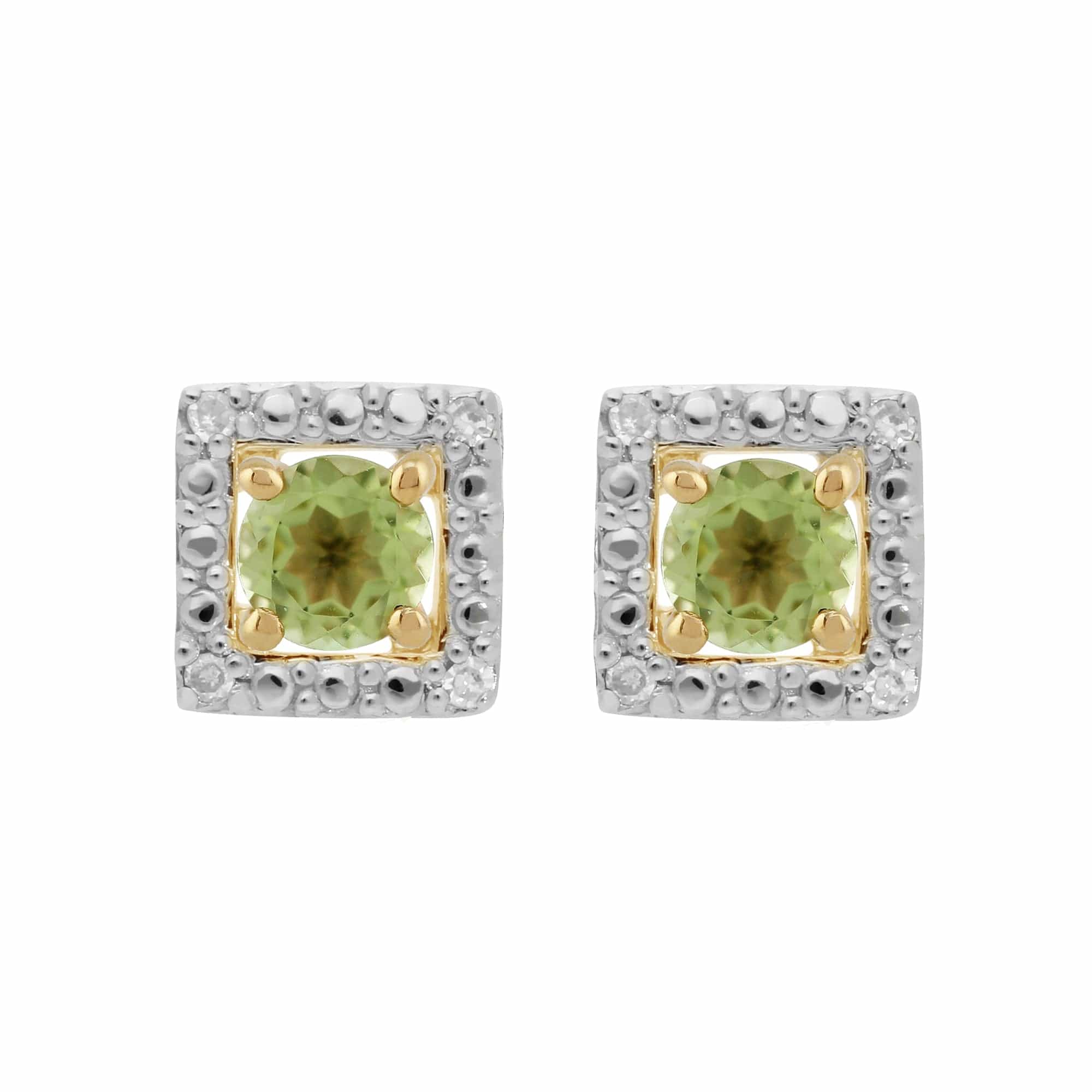 11562-191E0379019 Classic Round Peridot Stud Earrings with Detachable Diamond Square Earrings Jacket Set in 9ct Yellow Gold 1