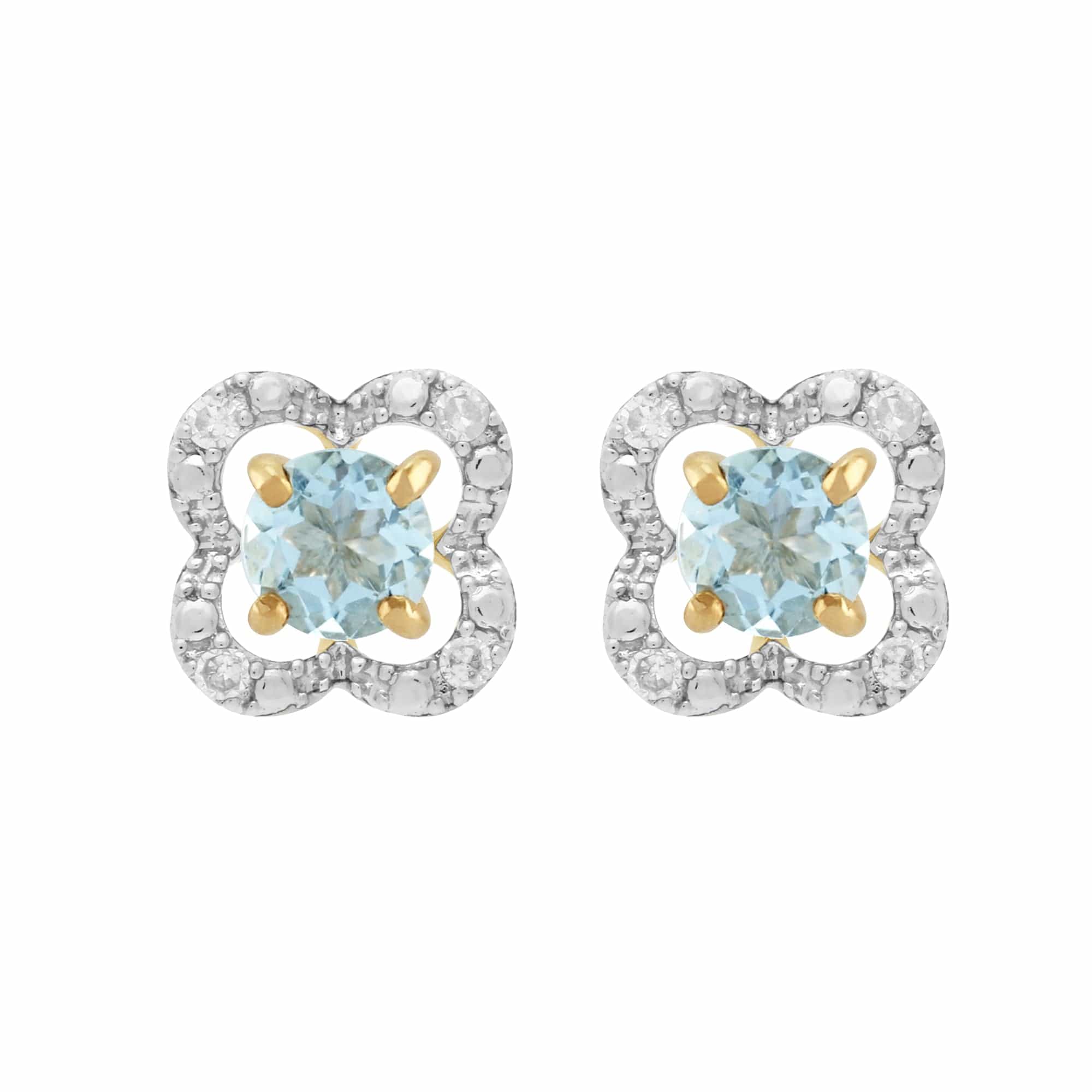 11567-191E0375019 Classic Round Aquamarine Stud Earrings with Detachable Diamond Floral Ear Jacket in 9ct Yellow Gold 1