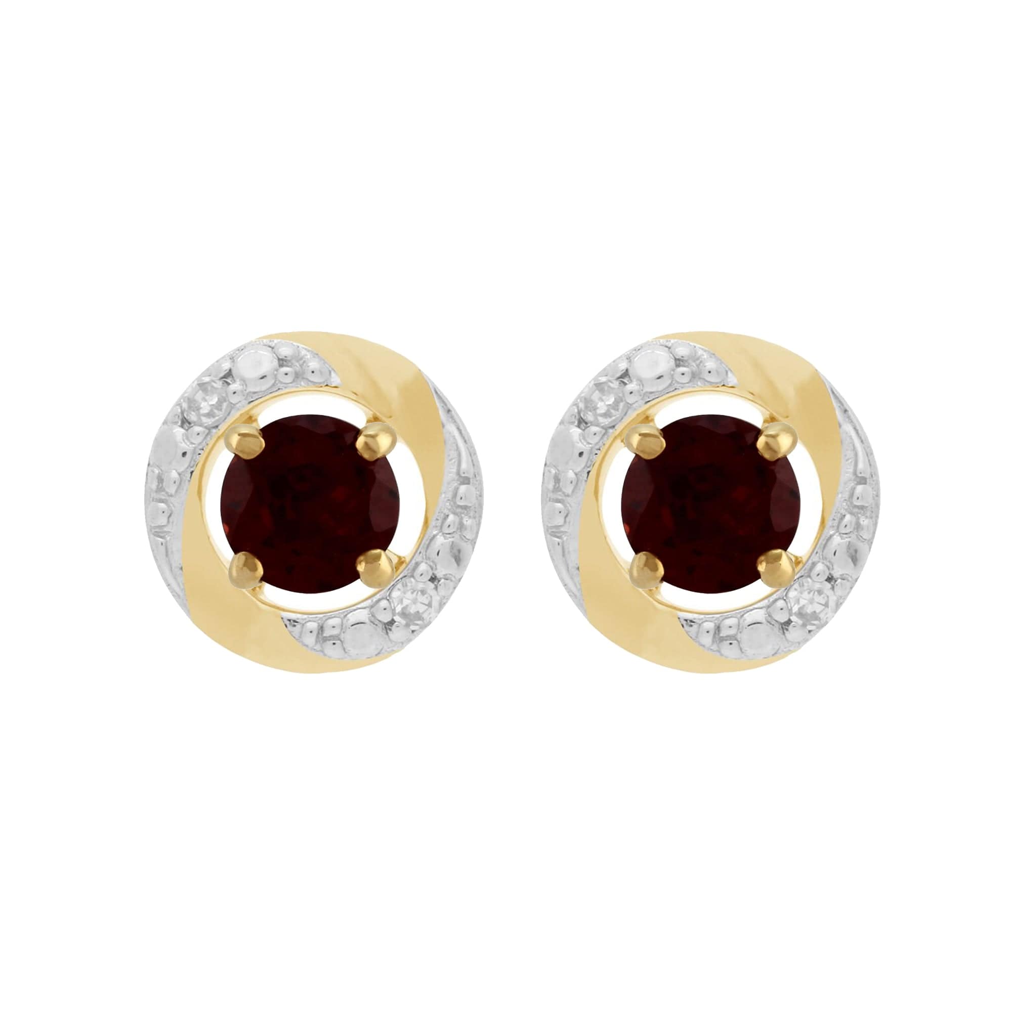 11568-191E0374019 Classic Round Garnet Stud Earrings with Detachable Diamond Halo Ear Jacket in 9ct Yellow Gold 1