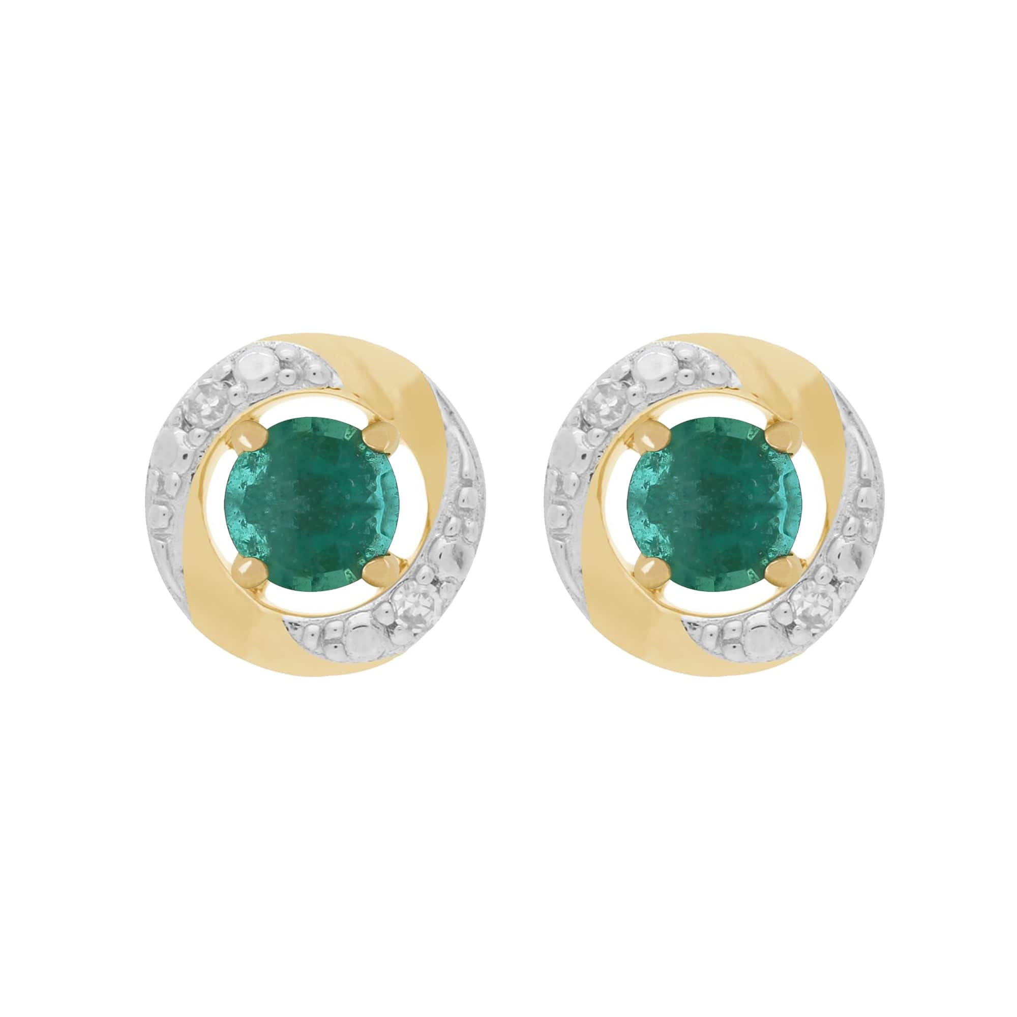 11569-191E0374019 Classic Round Emerald Stud Earrings with Detachable Diamond Halo Ear Jacket in 9ct Yellow Gold 1