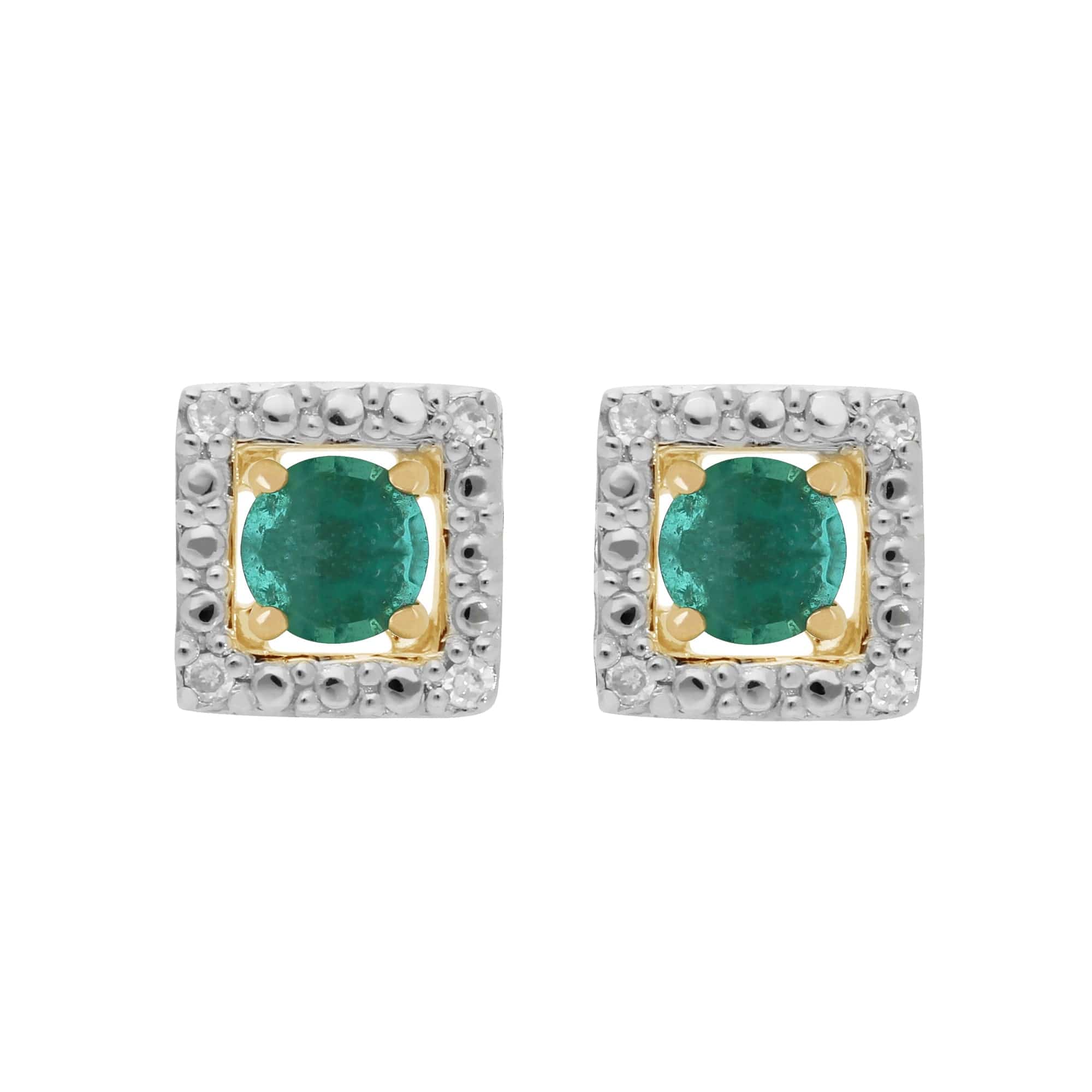 11569-191E0379019 Classic Round Emerald Stud Earrings with Detachable Diamond Square Earrings Jacket Set in 9ct Yellow Gold 1