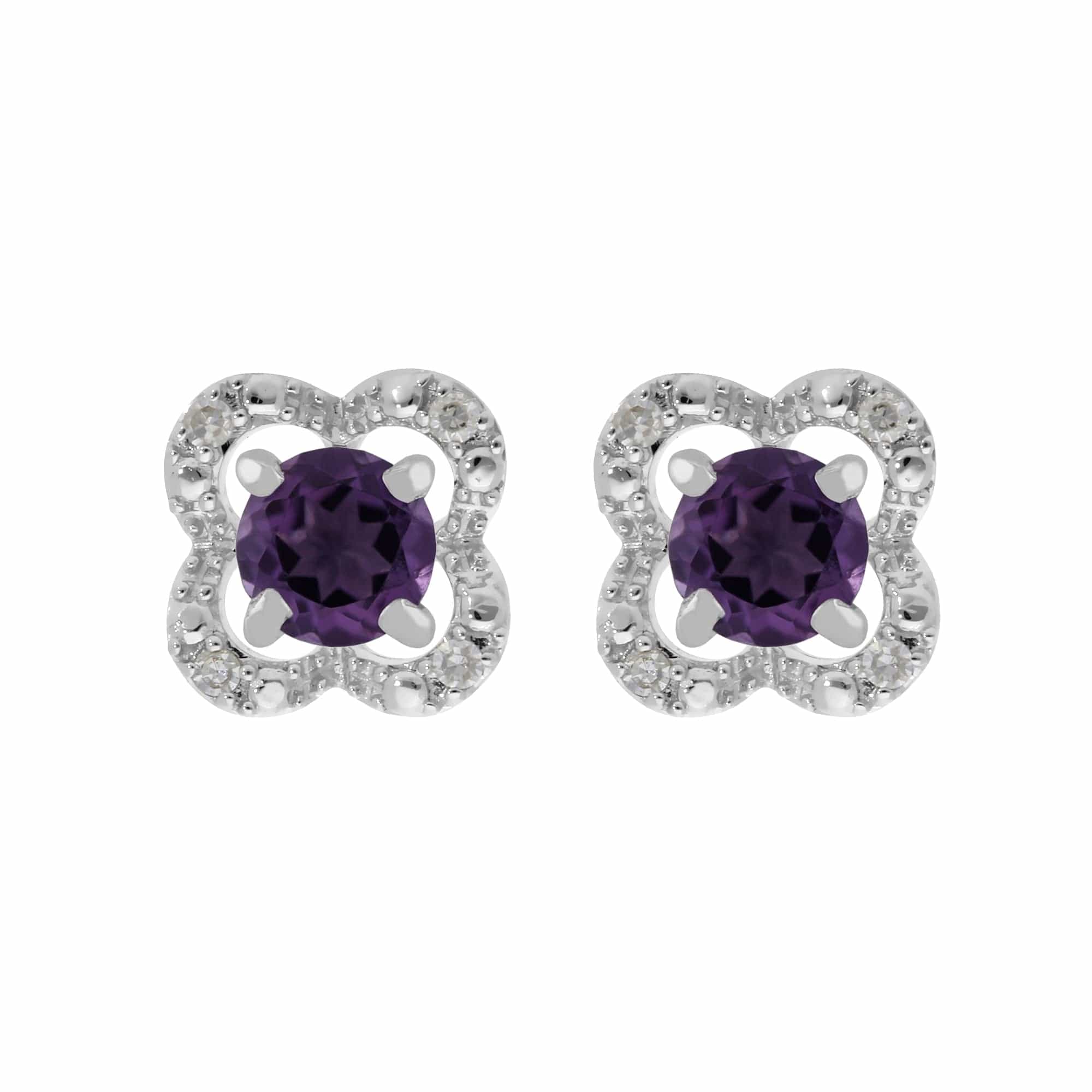 11612-162E0244019 Classic Round Amethyst Stud Earrings with Detachable Diamond Flower Ear Jacket in 9ct White Gold 1