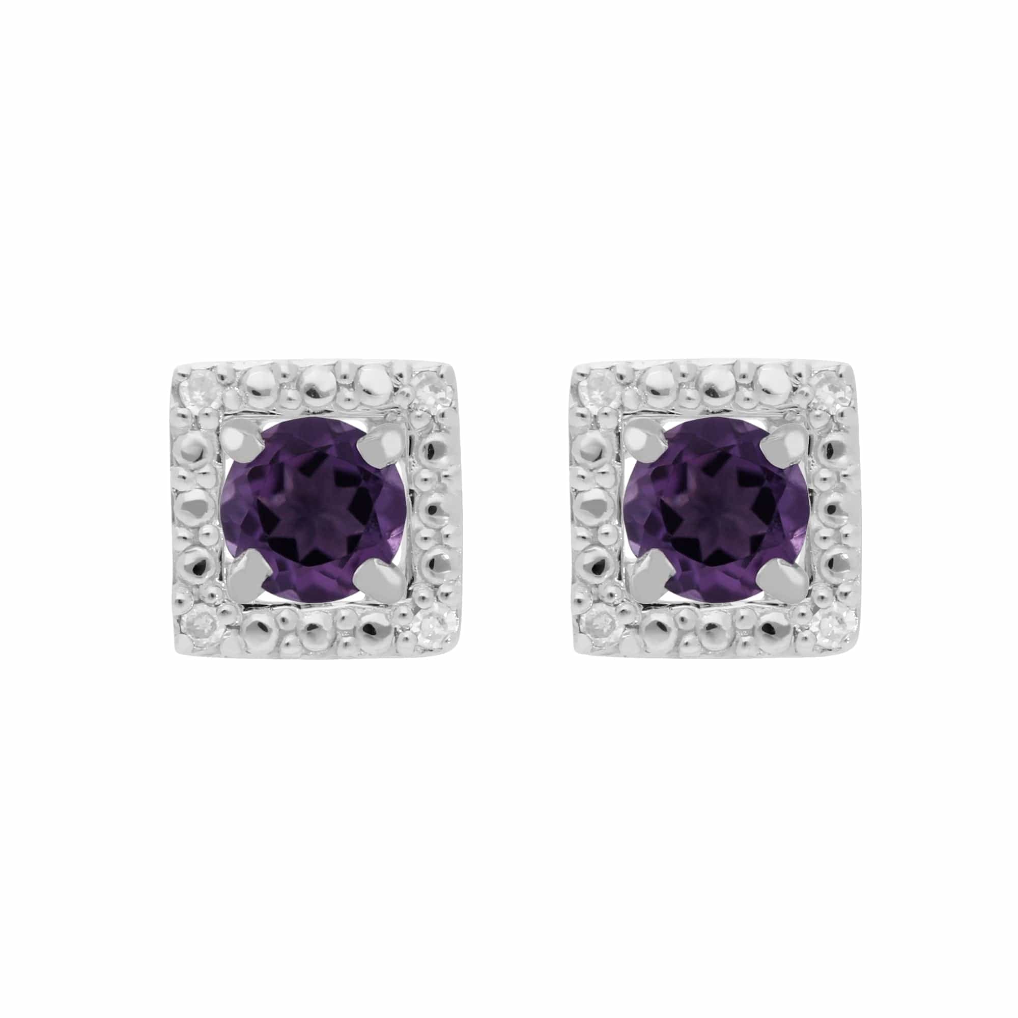 11612-162E0245019 Classic Round Amethyst Stud Earrings with Detachable Diamond Square Ear Jacket in 9ct White Gold 1