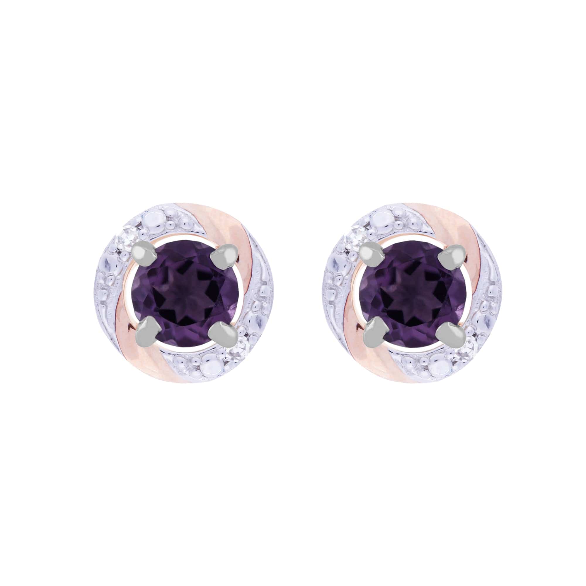 Classic Round Amethyst Stud Earrings with Detachable Diamond Round Earrings Jacket Set in 9ct White Gold - Gemondo
